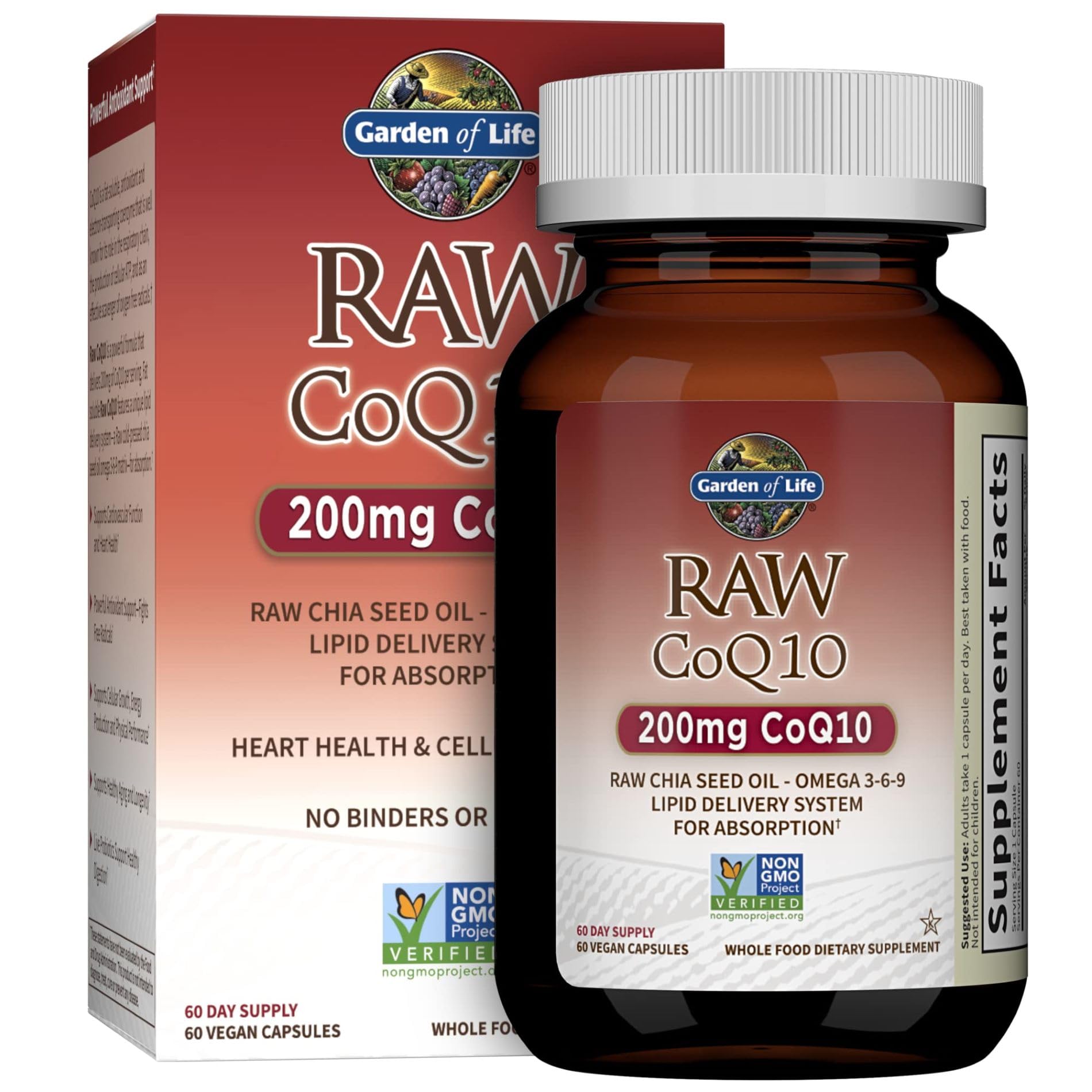 Garden of Life CoQ10 200mg 60-count vegan capsules packaging