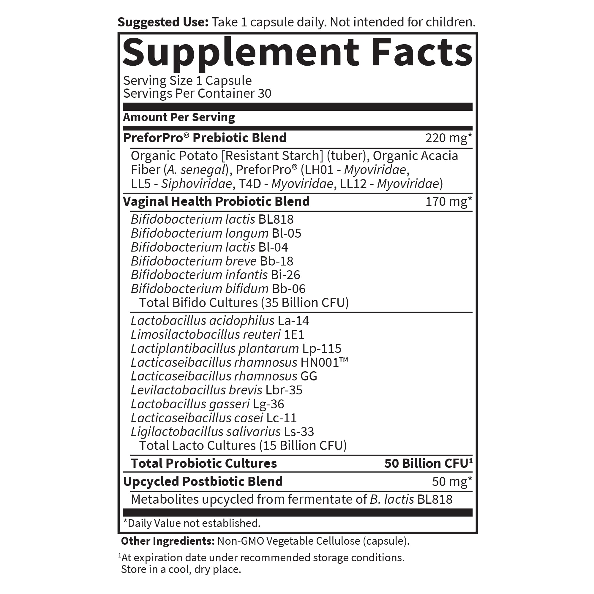 Key prebiotic ingredients: Organic Potato, Acacia fiber, PreforPro