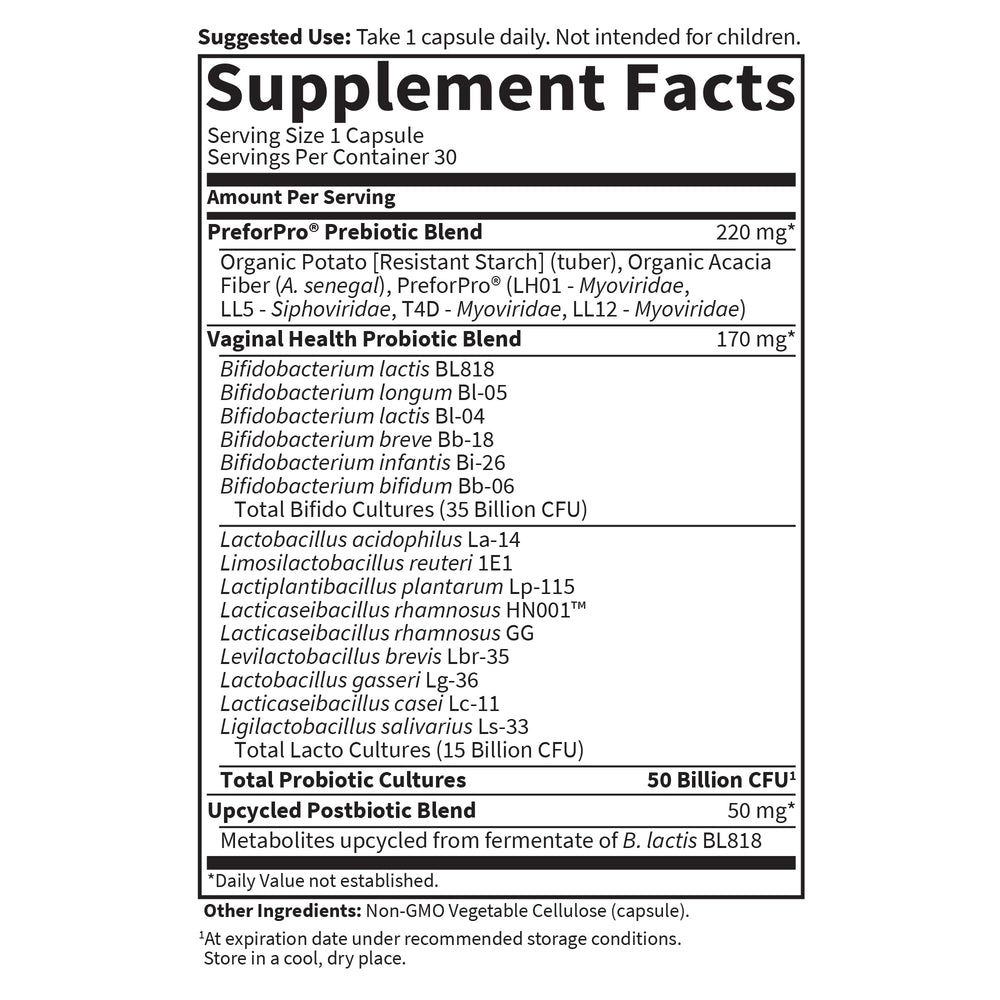 Key prebiotic ingredients: Organic Potato, Acacia fiber, PreforPro