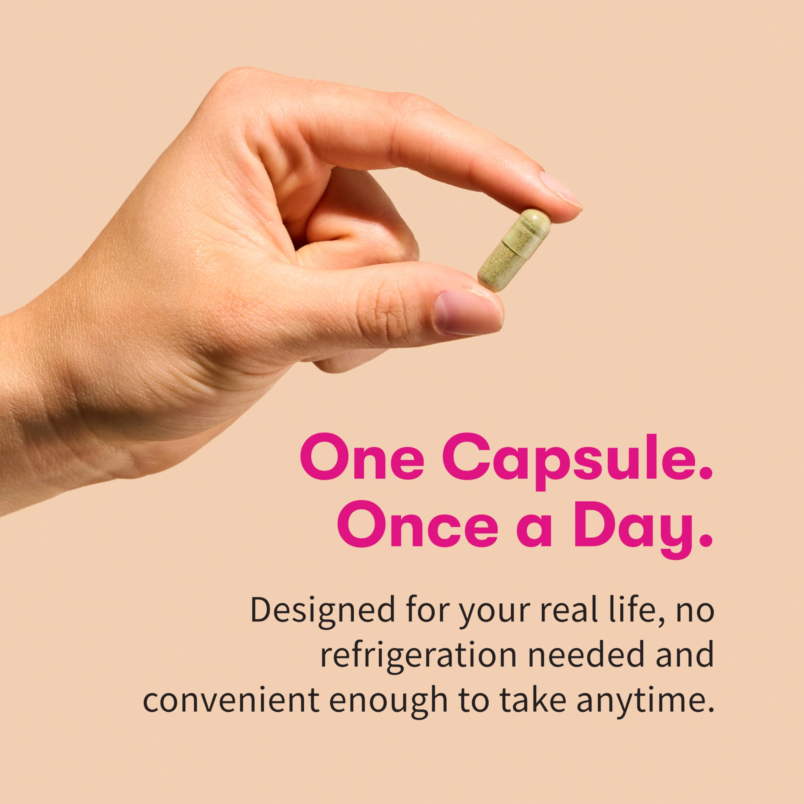 Shelf-stable packaging indicating easy daily use of Garden of Life probiotic