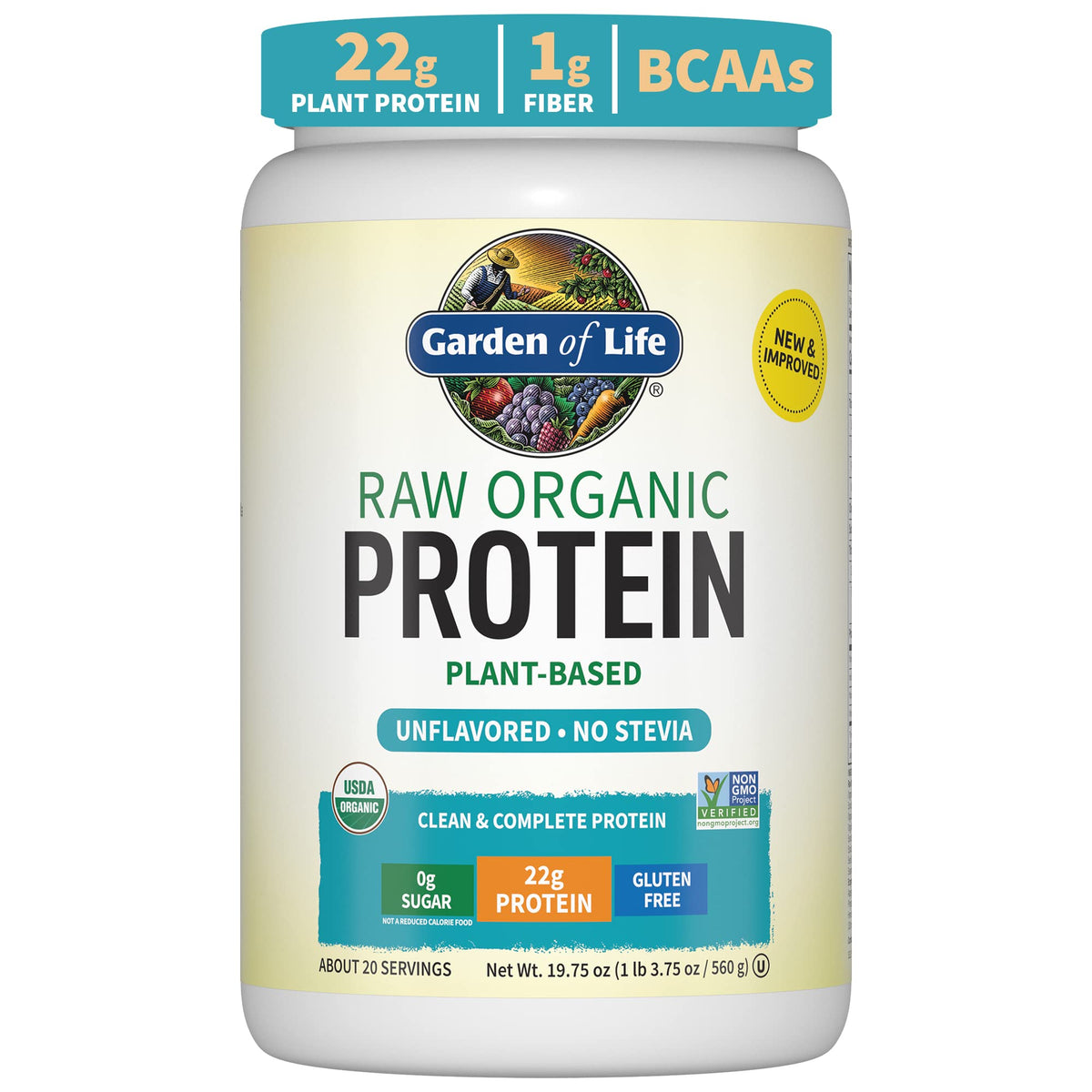Front label of Garden of Life Organic Vegan Protein Powder