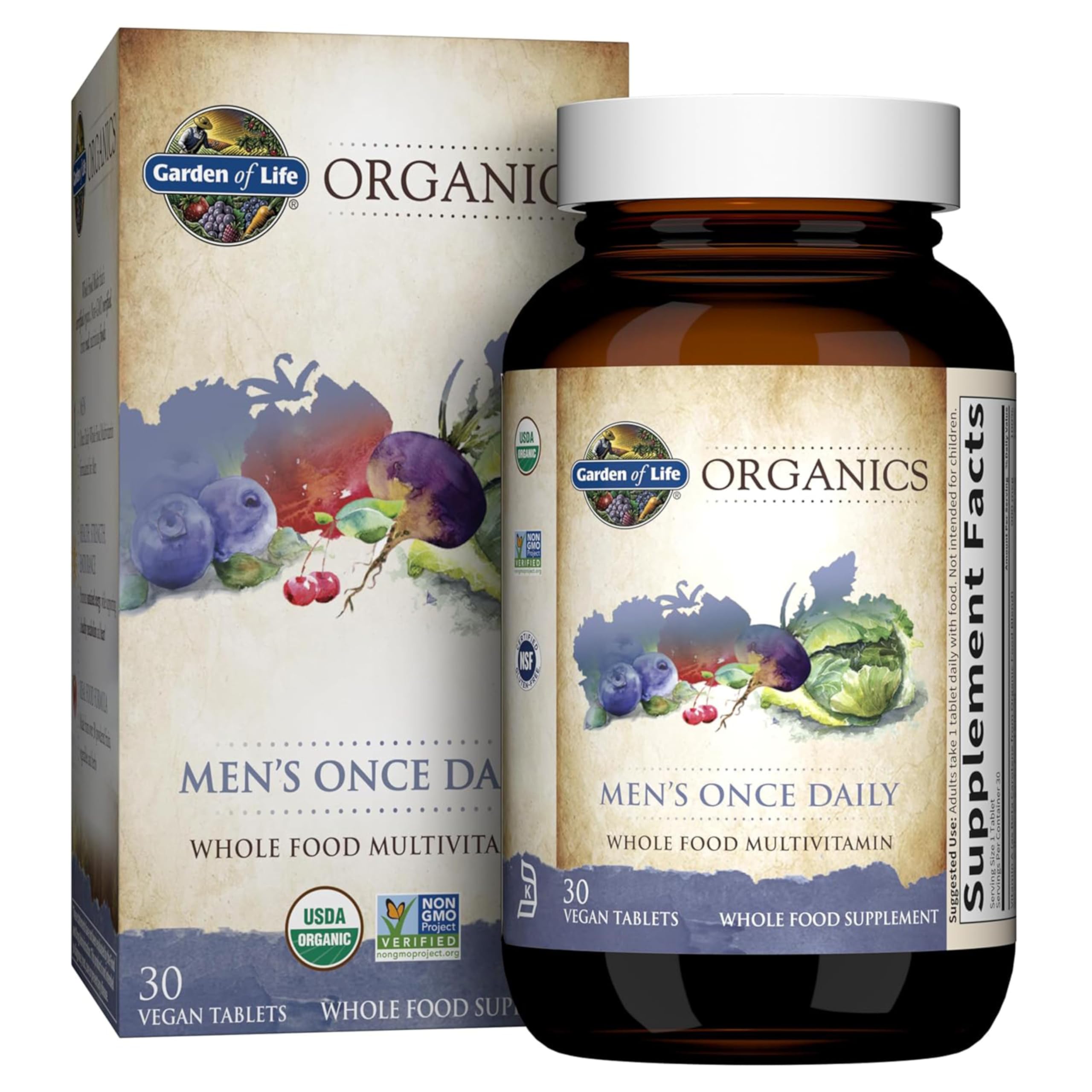 Garden of Life Organics Men's Once Daily multivitamin bottle - front view