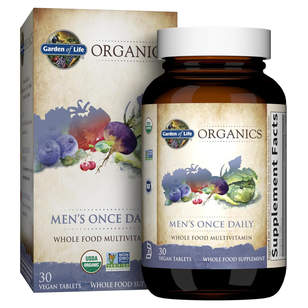 Garden of Life Organics Men's Once Daily multivitamin bottle - front view