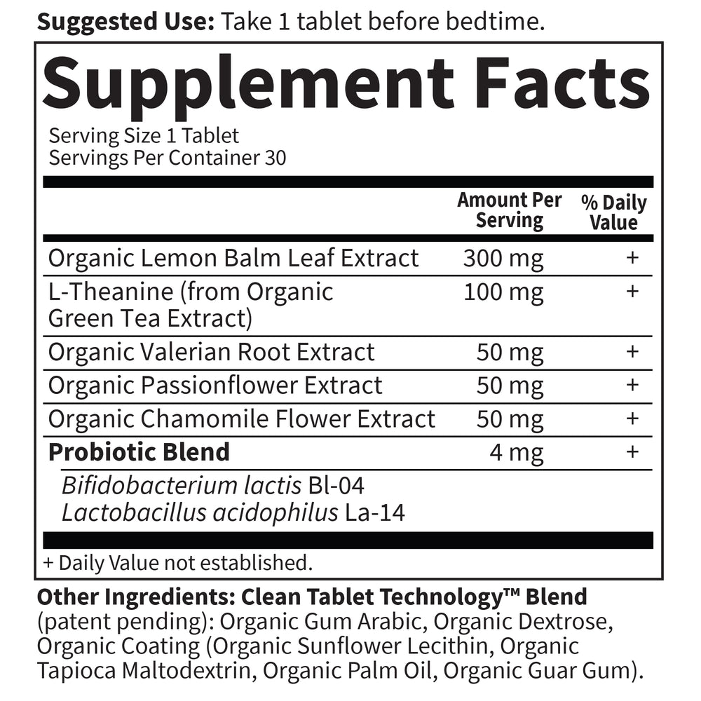 Organic and non-GMO certification symbols on Sleep Well bottle