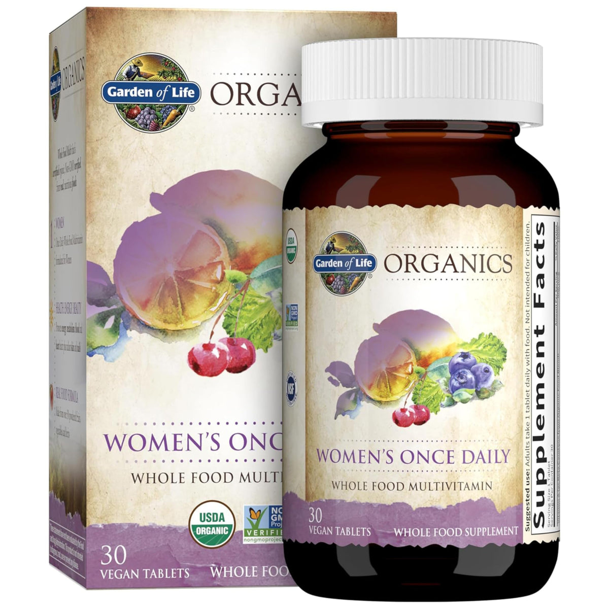 Product pack shot of Garden of Life Organics Women’s Multivitamin bottle