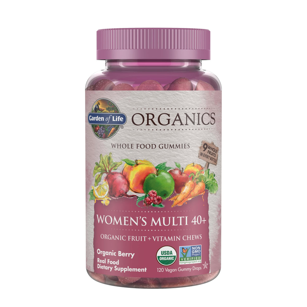Front view of Garden of Life Organics Women's 40+ Multi Gummies Berry bottle