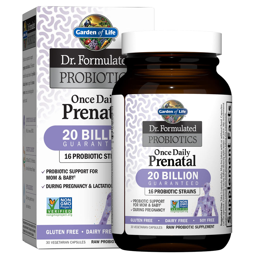 Garden of Life Once Daily Prenatal Probiotic bottle on a white background