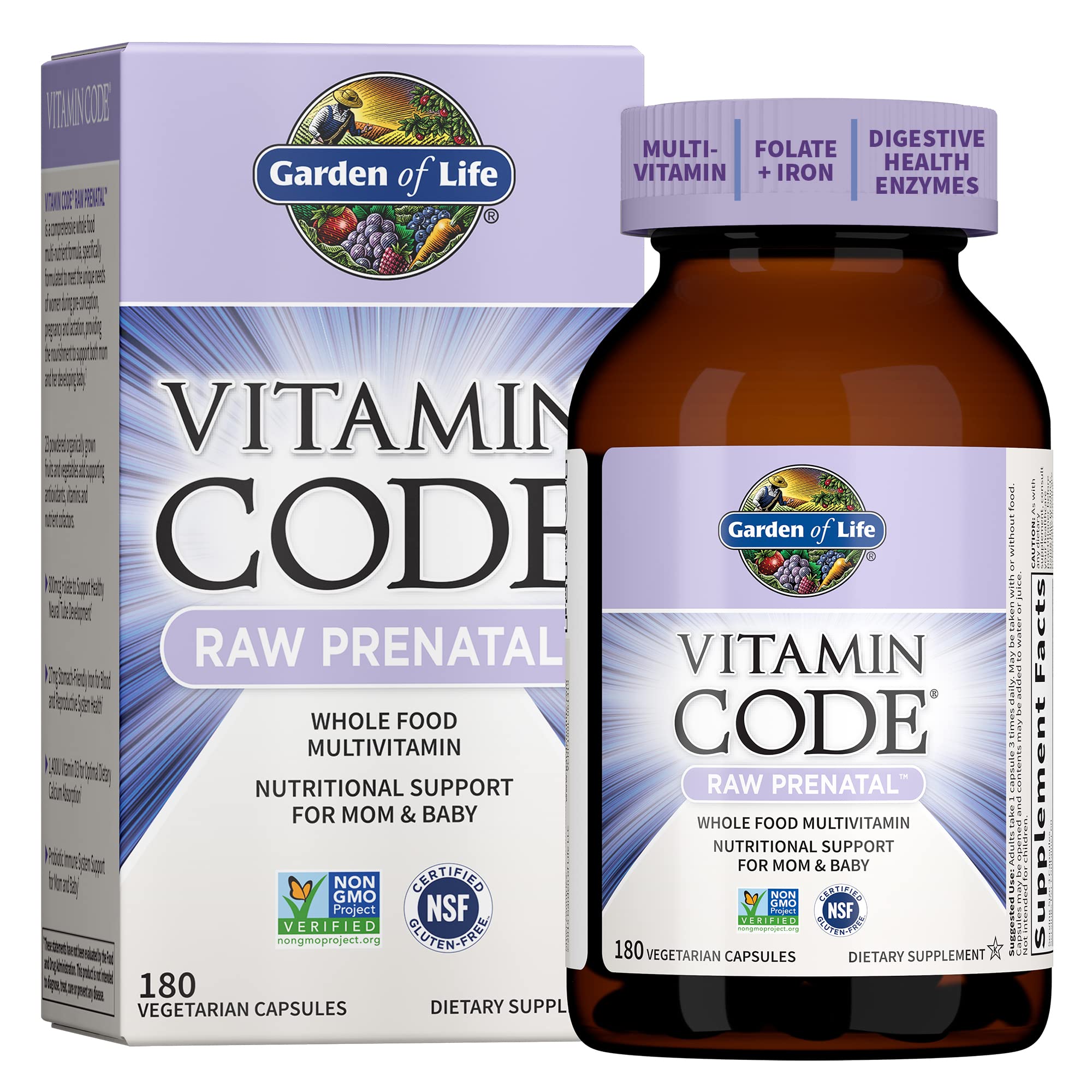 Garden of Life RAW Prenatal bottle with 180 capsules