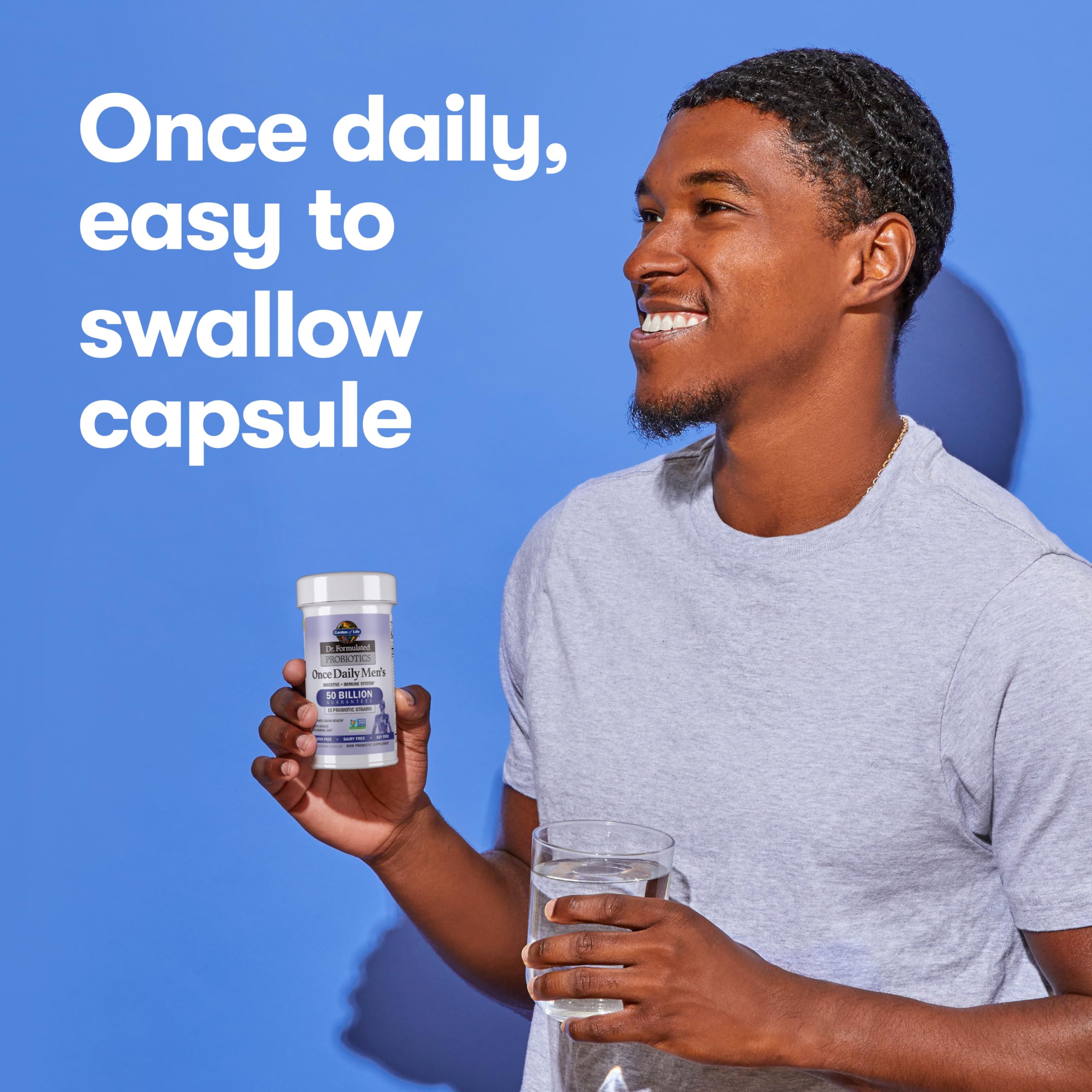 Close-up of men's probiotic capsule