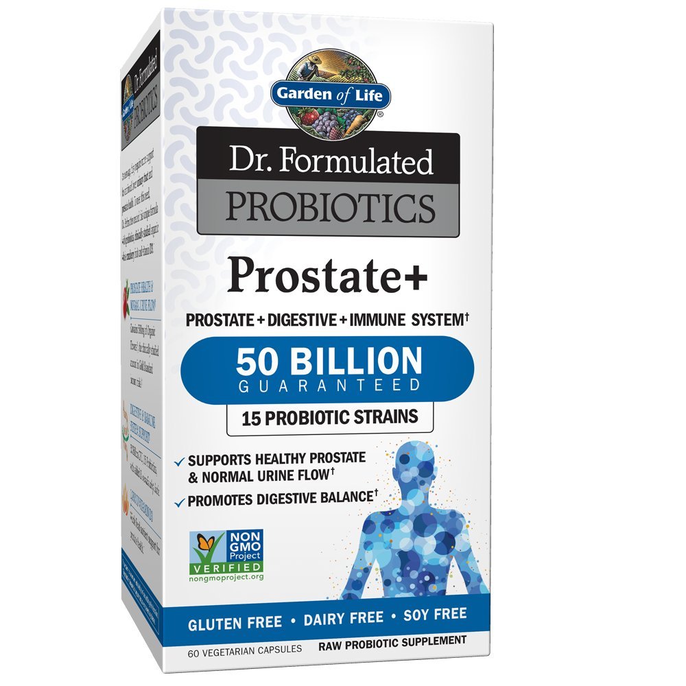 Front view of Garden of Life Prostate+ probiotic bottle