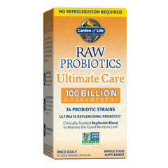 Bottle of Garden of Life Raw Probiotics for women and men with 100 Billion CFU and 34 strains