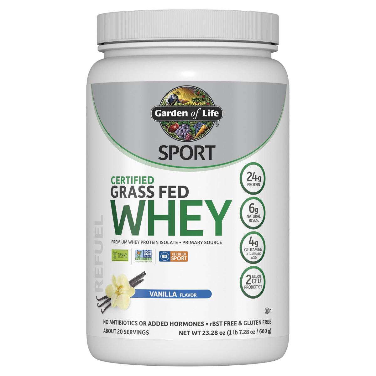 Garden of Life SPORT Vanilla Whey Protein Powder front label