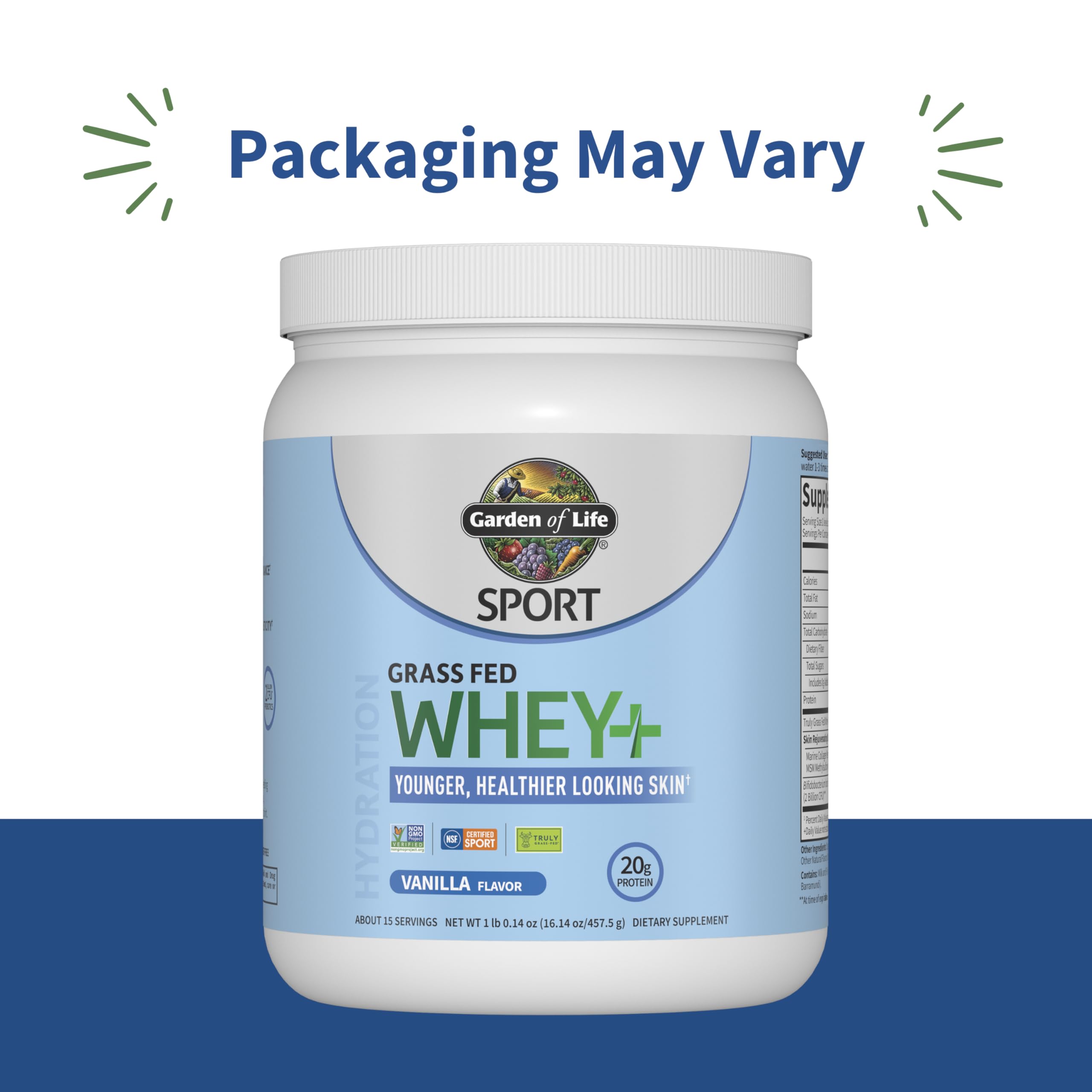 Garden of Life SPORT whey vanilla micro-filtered whey — clean protein from grass-fed cows.