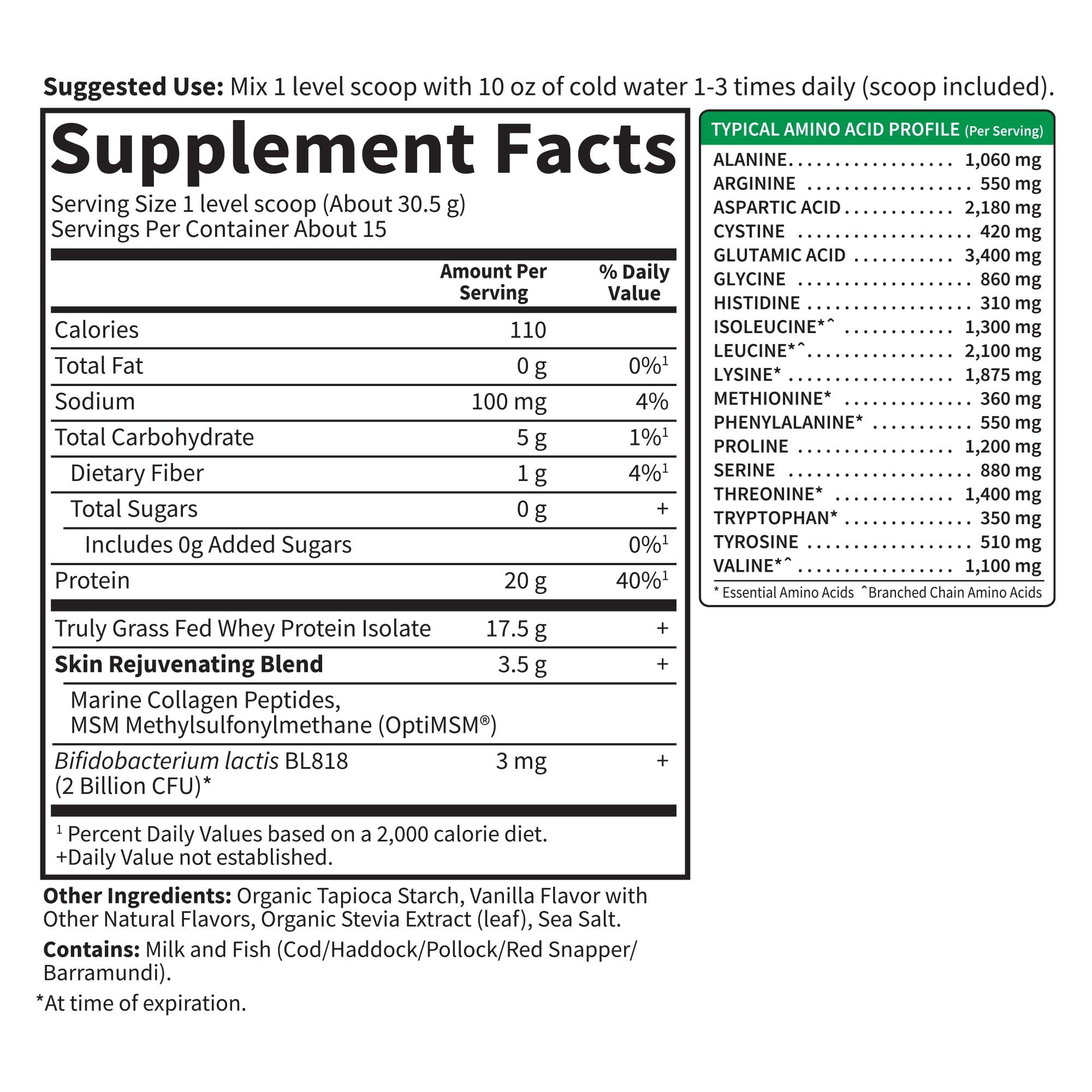 Probiotics and nutrition ingredients on the Garden of Life SPORT Whey Vanilla