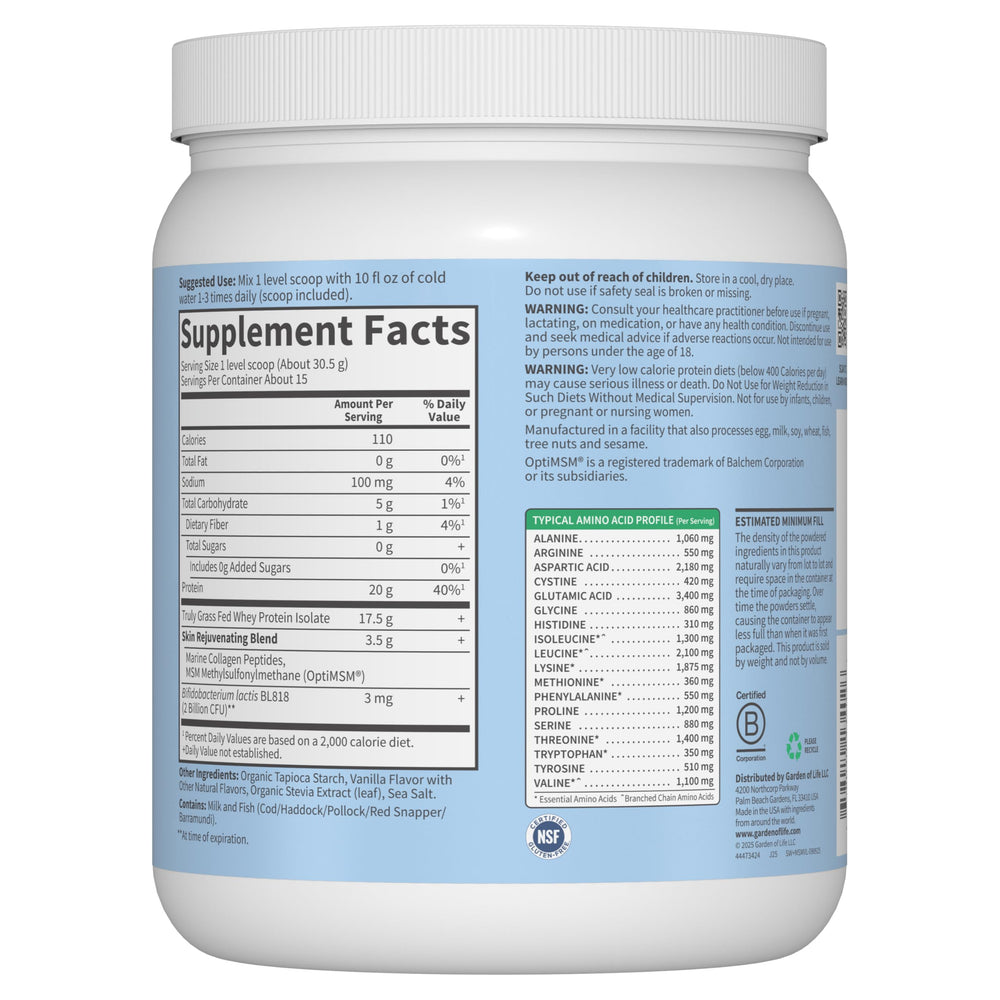 Garden of Life SPORT whey vanilla shake served — quick protein boost after workouts.