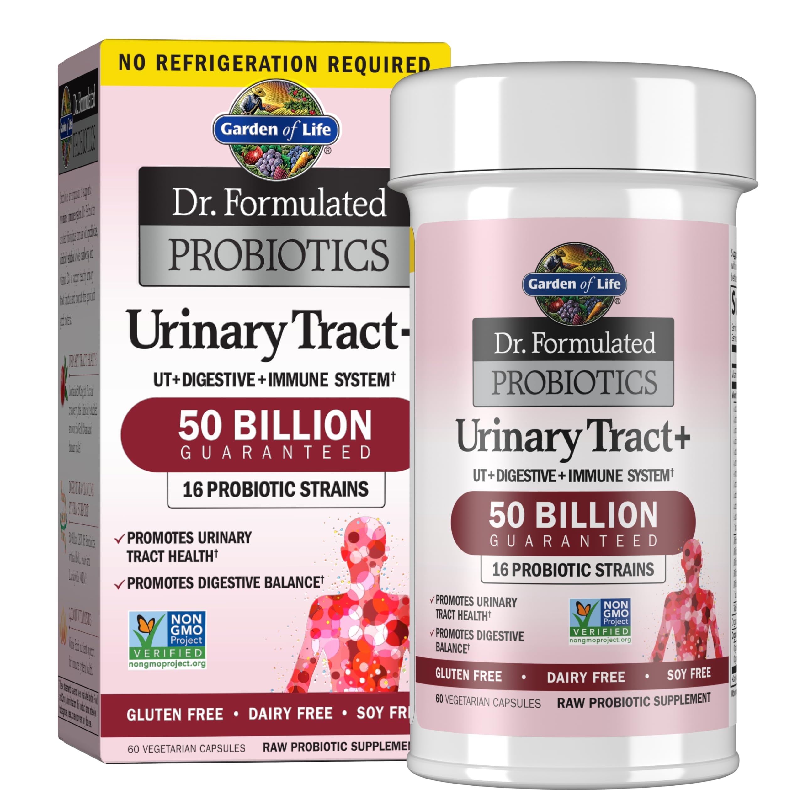 Front view of Garden of Life Urinary Tract+ probiotic bottle