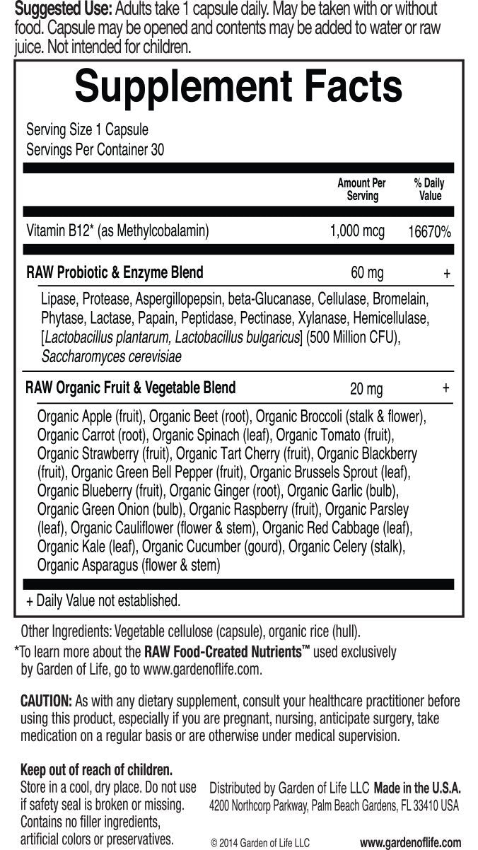 Close-up of Vitamin Code RAW B-12 packaging and capsules