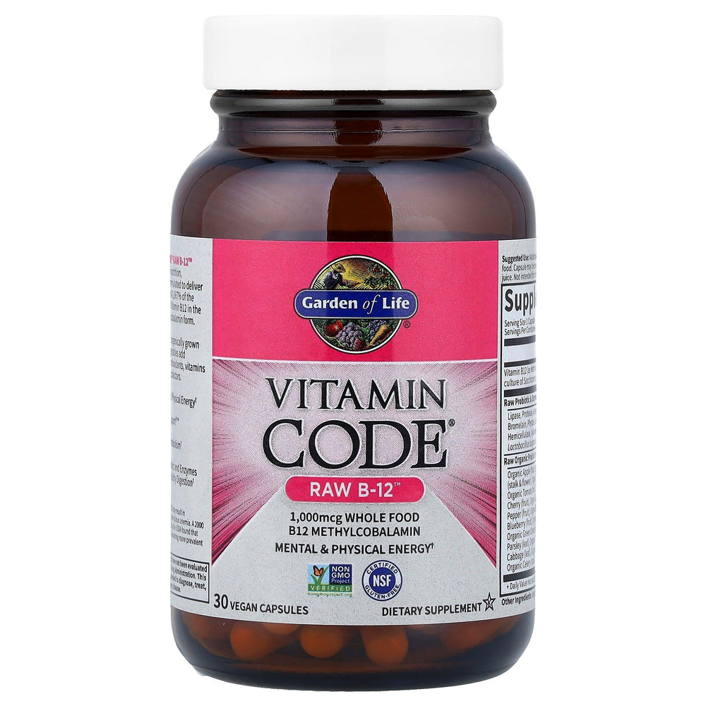 Bottle on white background highlighting 1000mcg B-12