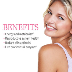 Close-up of vitamins and minerals on the RAW ONE for Women label