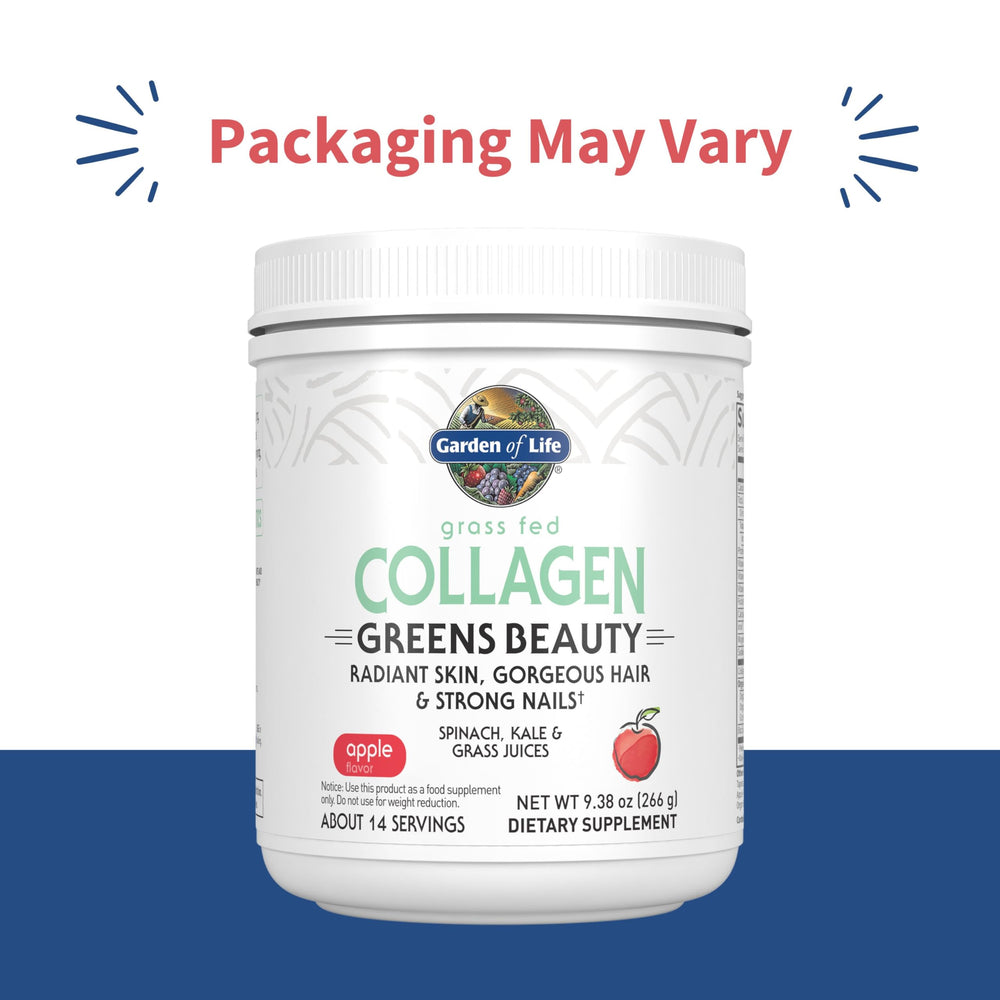 Nutrition facts and Apple flavor box for Garden of Life Collagen Greens