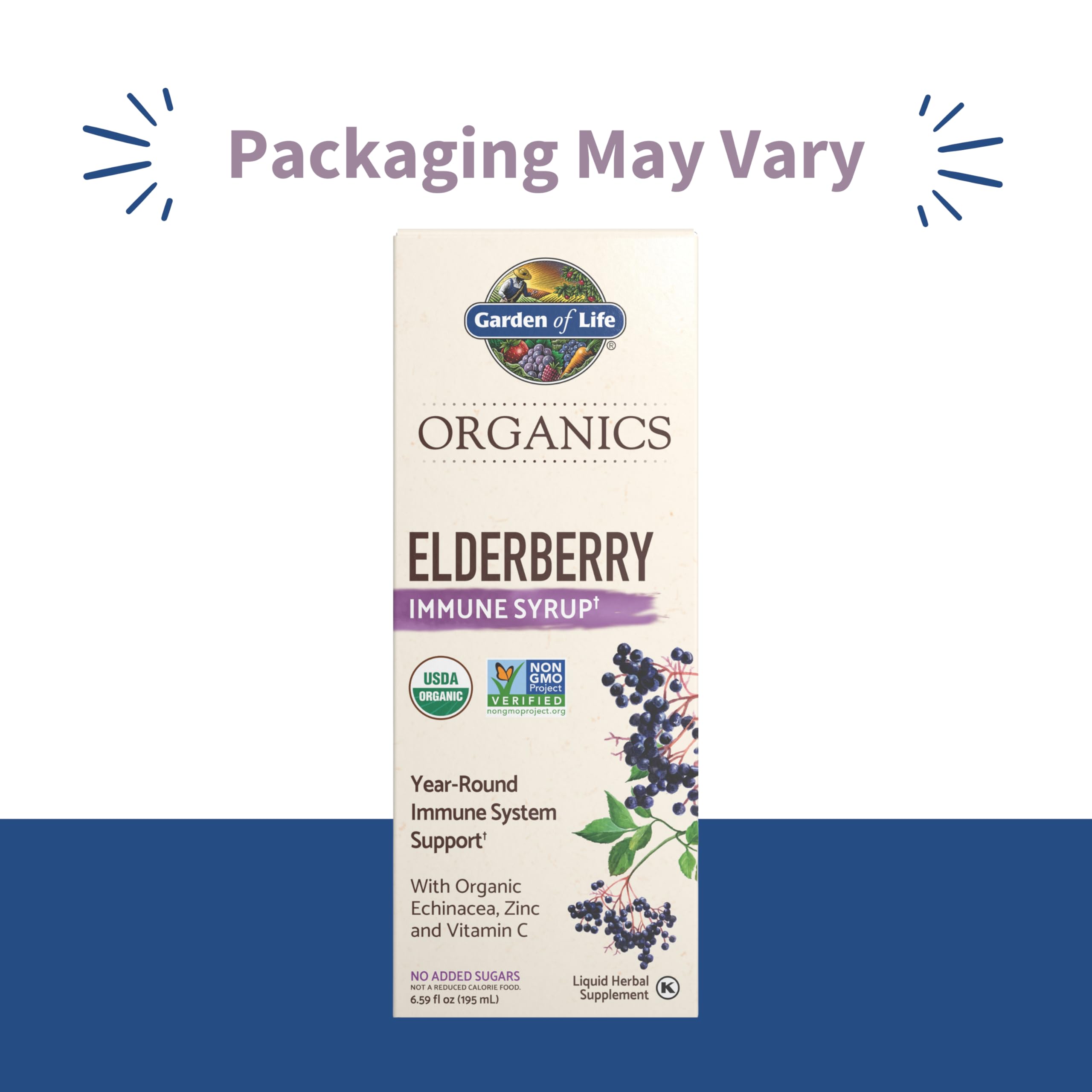 Back view of Garden of Life Organics Elderberry Immune Syrup bottle with nutrition facts