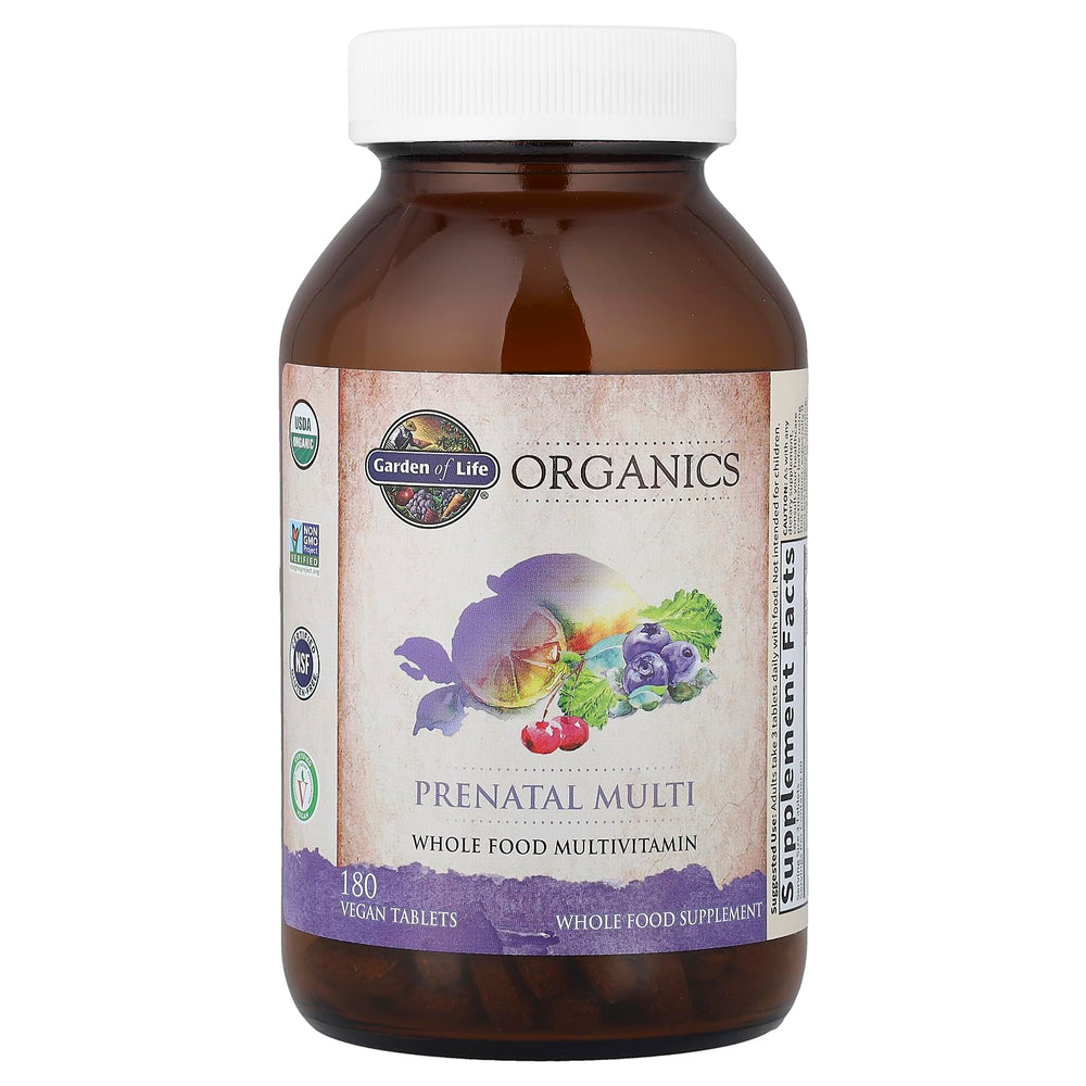 Front of bottle showing Organic, Non-GMO, Vegan and Gluten-Free seals