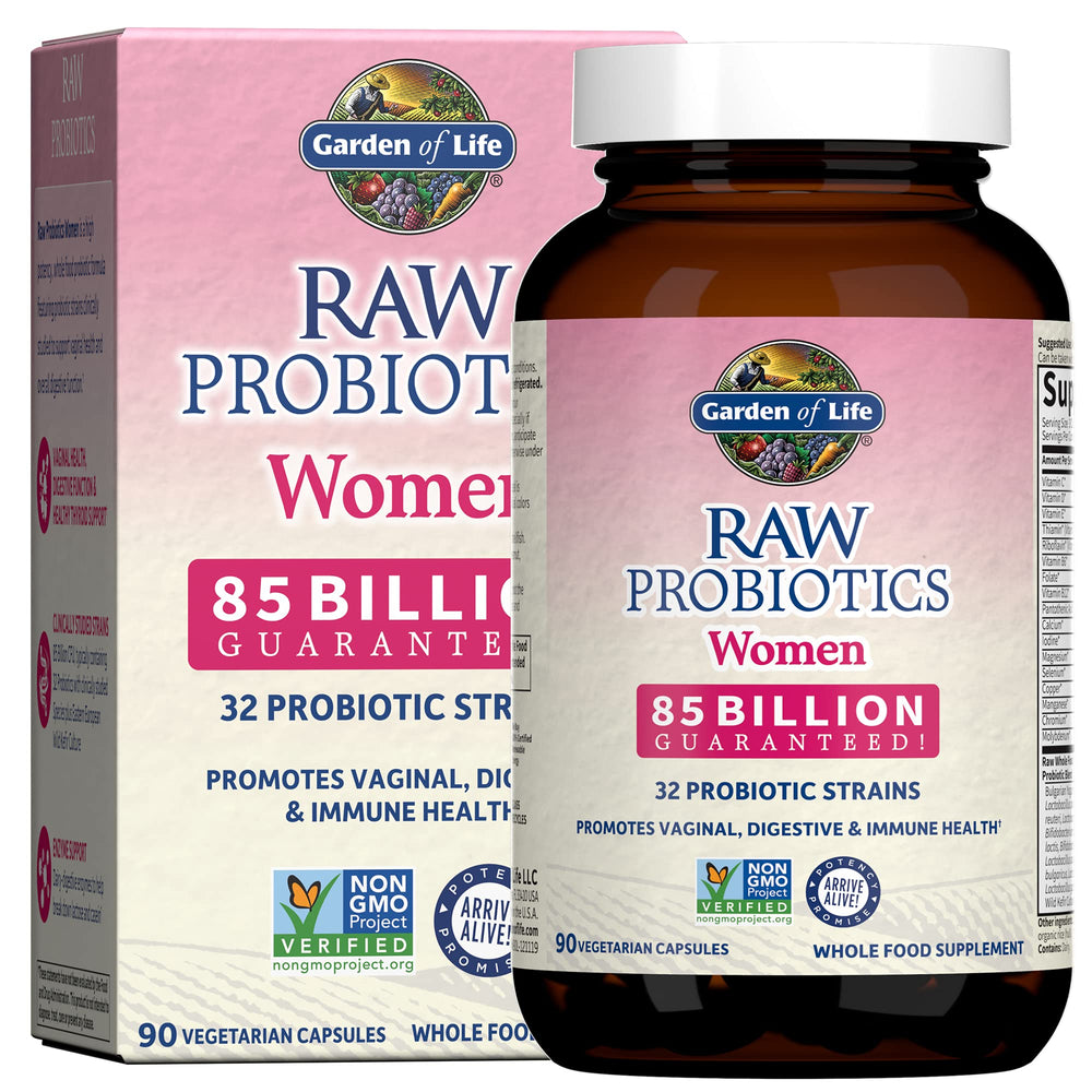 Front view of Garden of Life RAW Probiotics for Women bottle showing 85B CFU