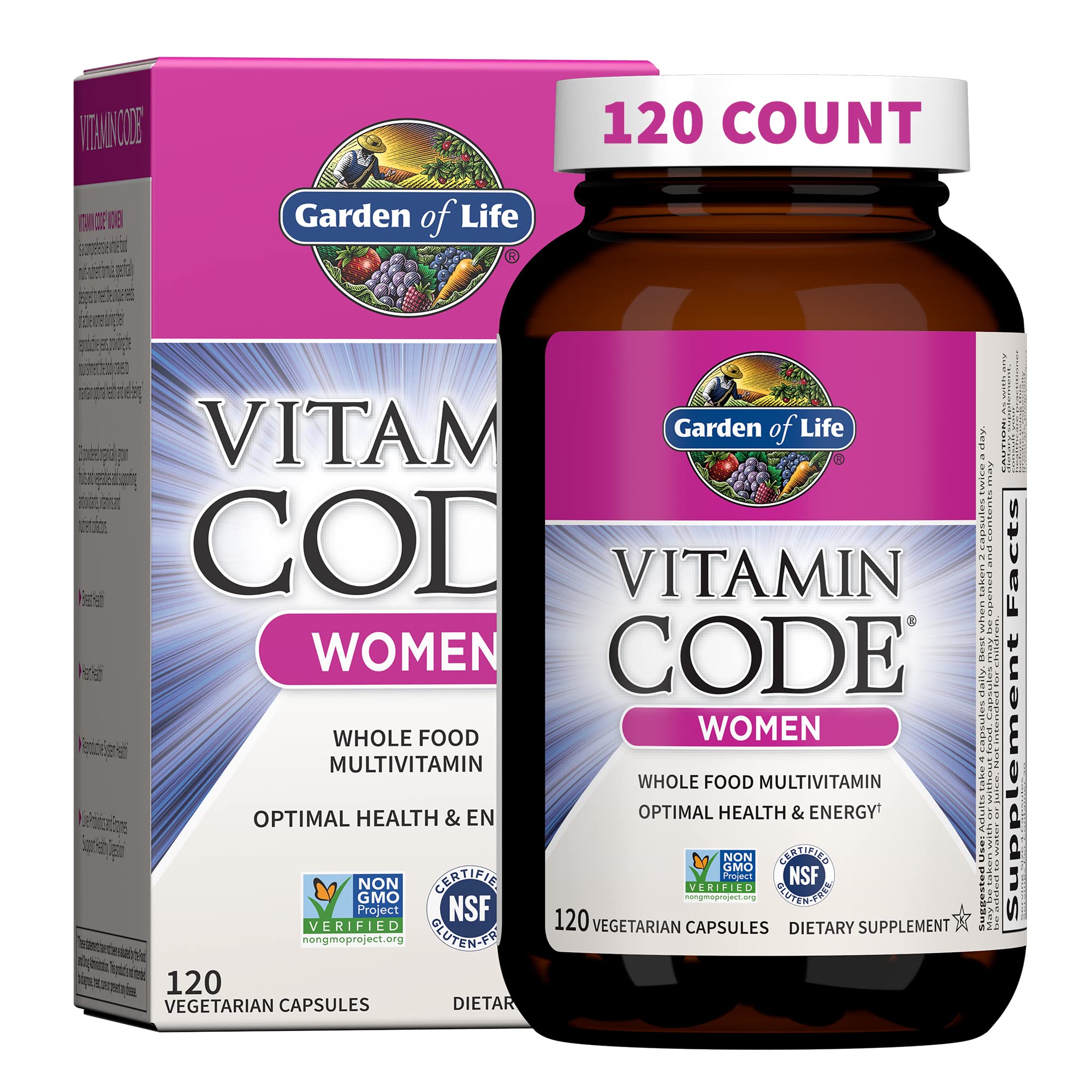 Bottle of Garden of Life Vitamin Code Women’s Multivitamin with Whole Food ingredients
