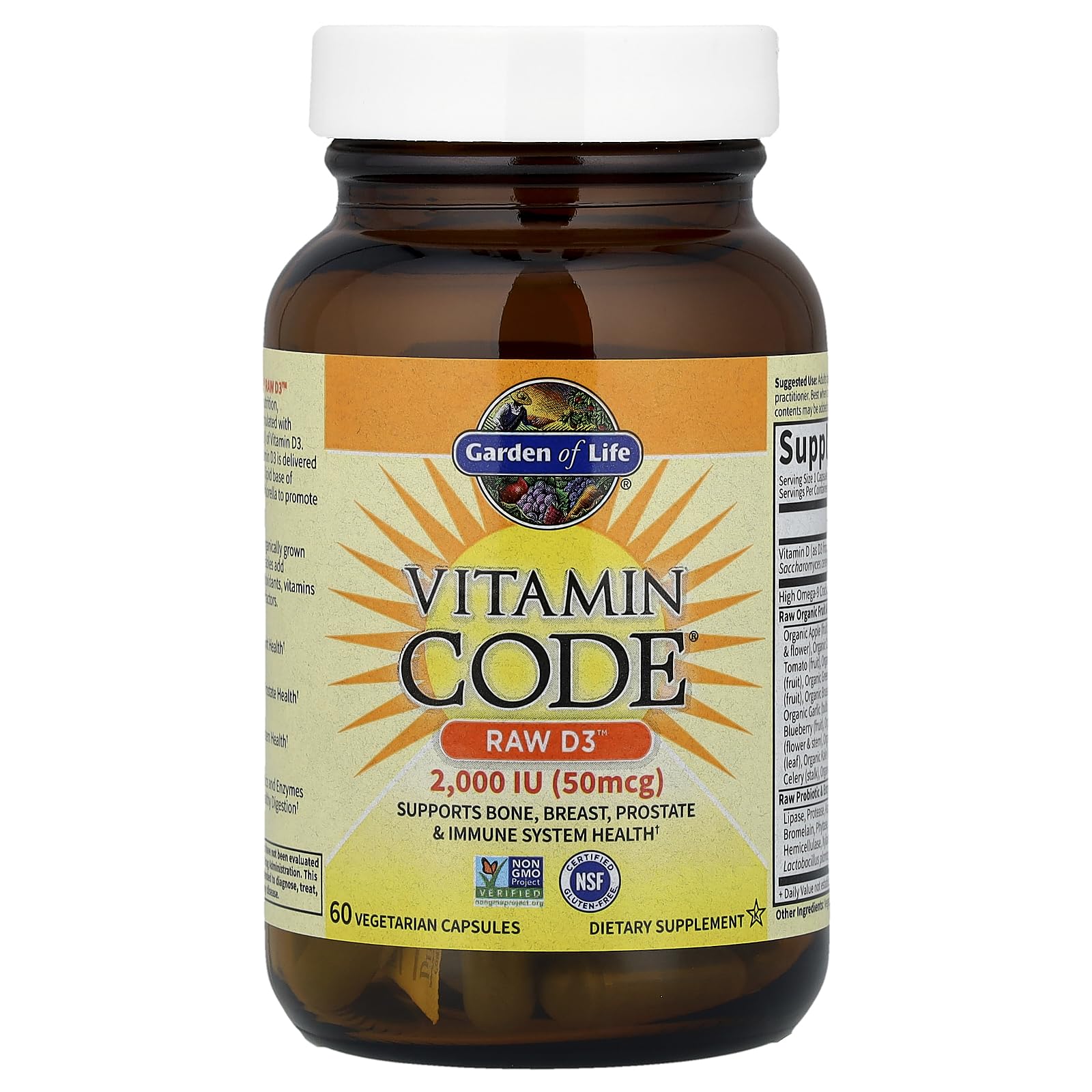 Front view of the Garden of Life Vitamin D3 bottle label