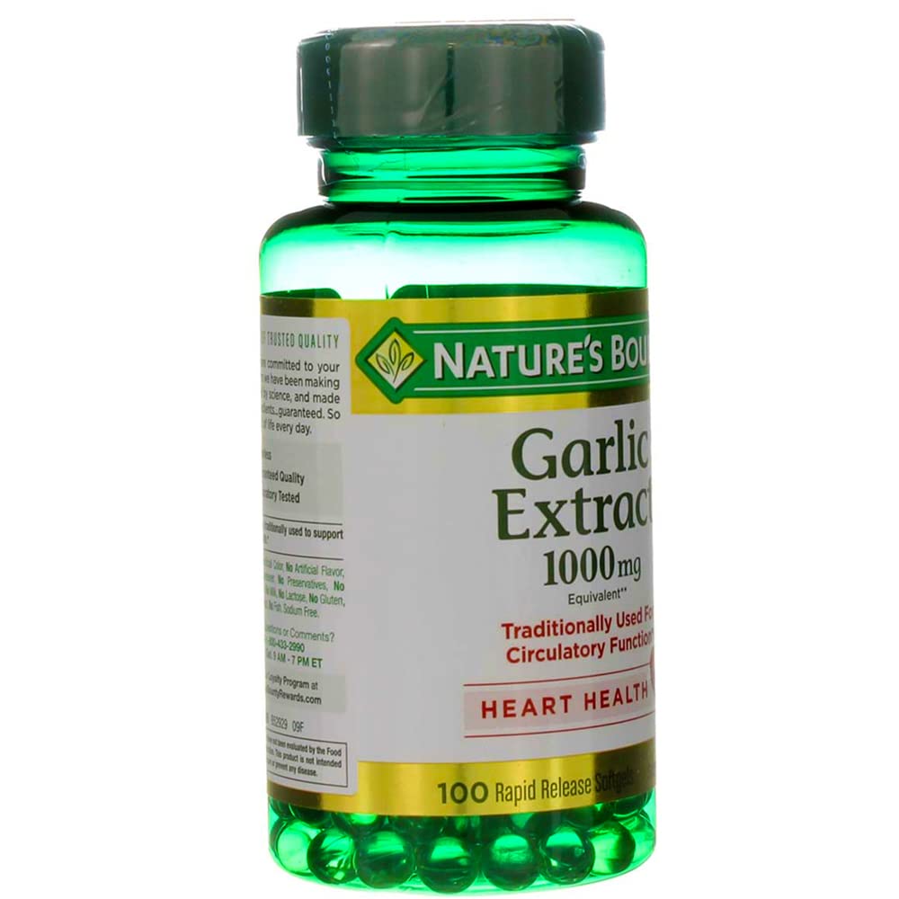 Supplement packaging and label details for garlic extract