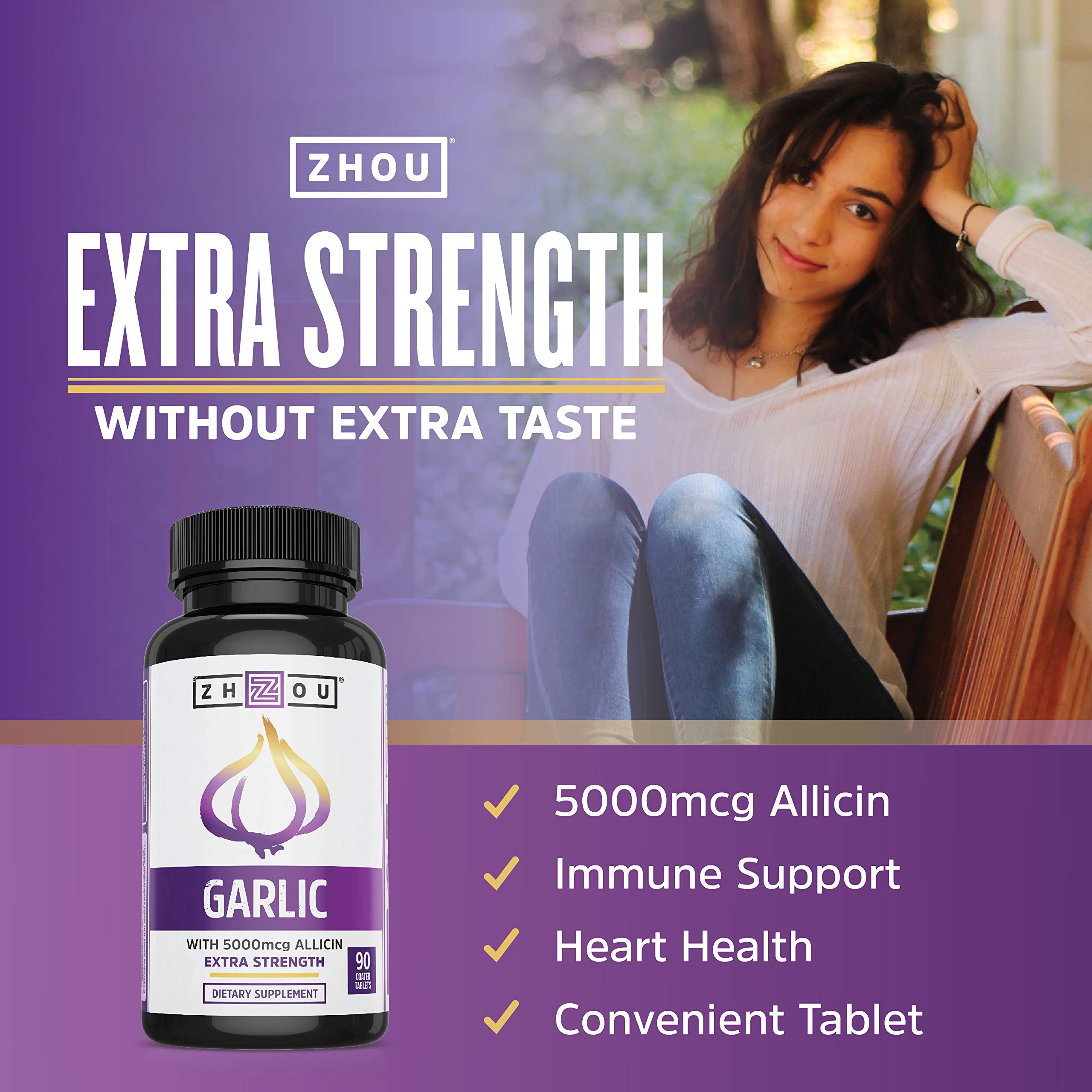 Garlic extract supplement highlighting immune and heart health benefits
