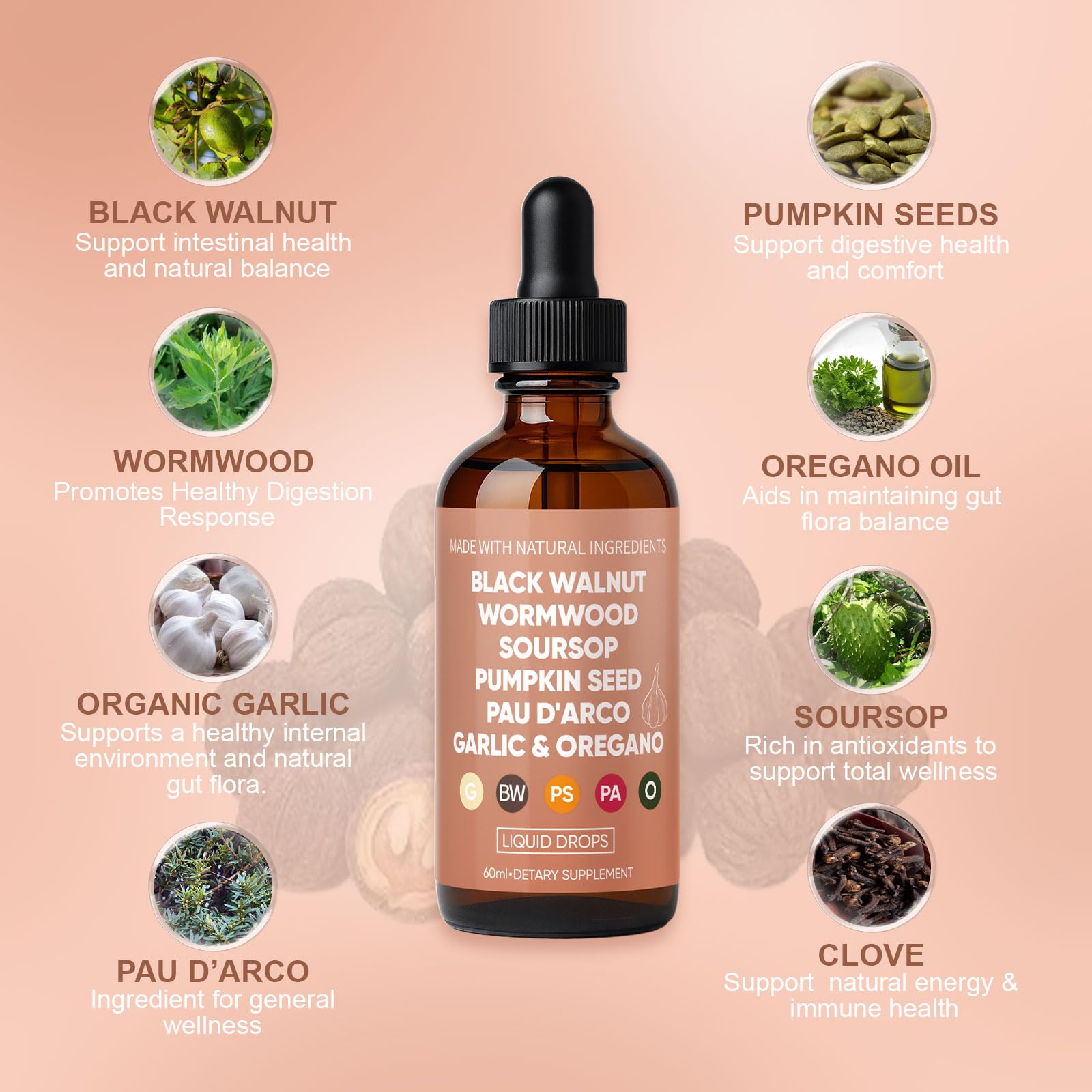 Garlic oregano oil and pumpkin seed ingredients for the supplement