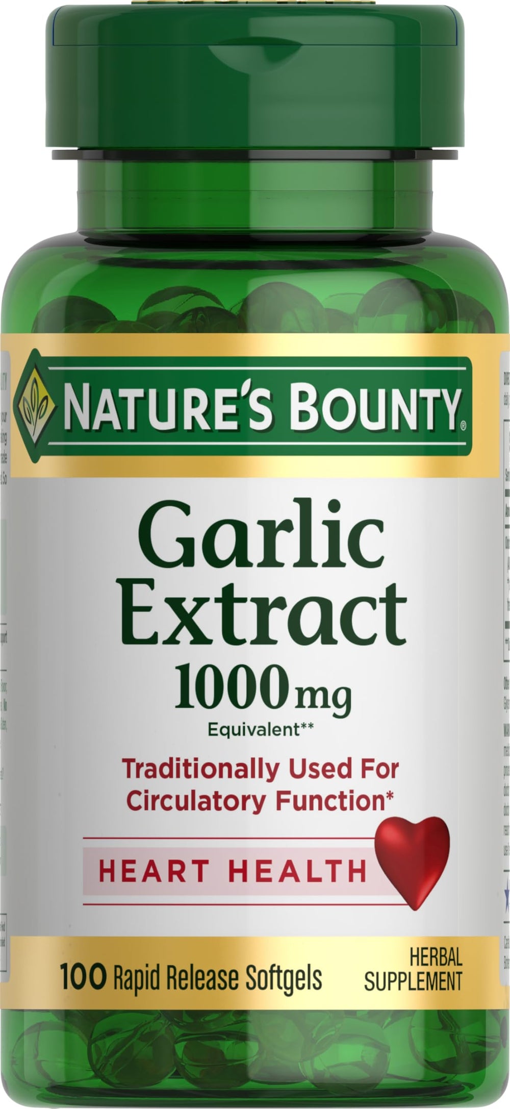 Nature’s Bounty Garlic Extract 1000 mg rapid release softgels front view