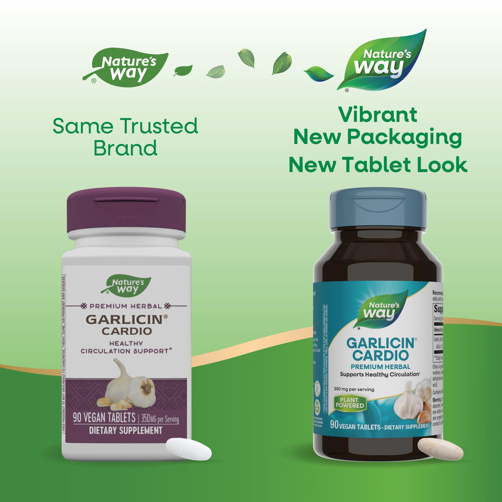 Garlicin Cardio supports healthy circulation symbol and text
