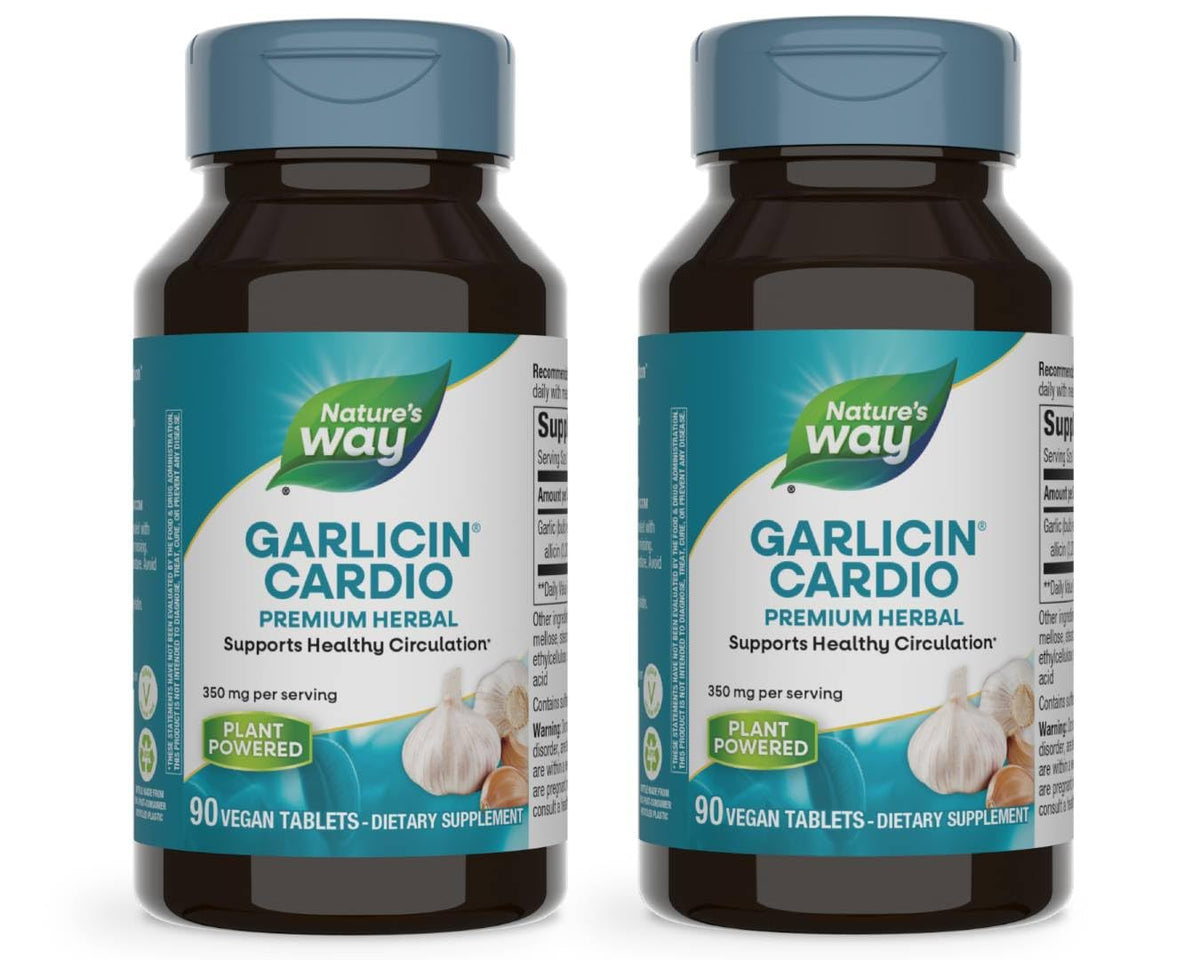 Bottle of Nature's Way Garlicin Cardio Premium Herbal, 350 mg per serving