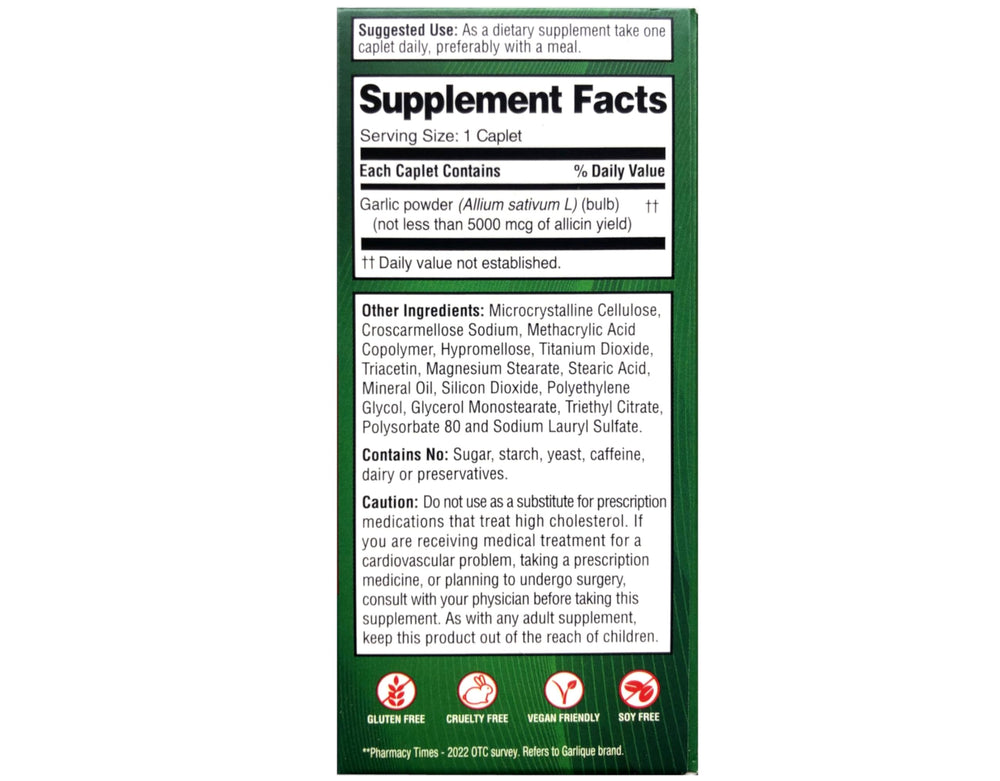 Enteric-coated garlic tablets in packaging