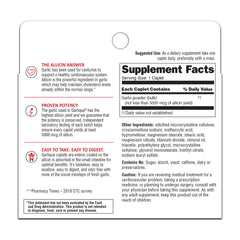 Close-up of Garlique caplet showing 5,000 mcg allicin potency