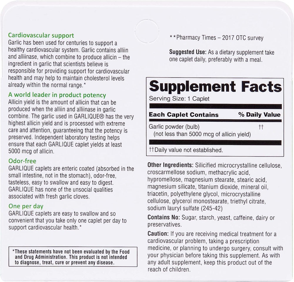 Close-up of Garlique Garlic Caplets tablets