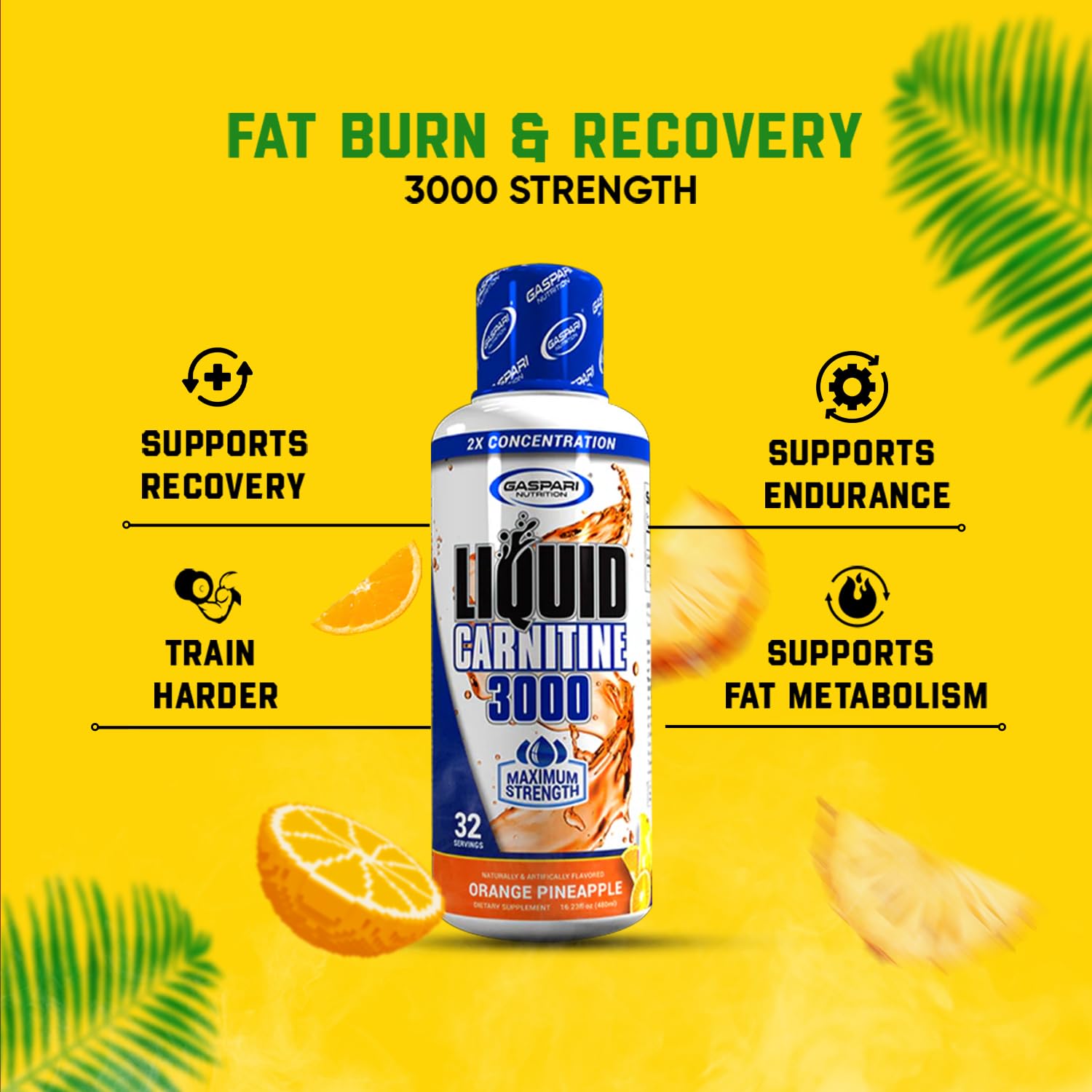 Gaspari Nutrition Liquid L-Carnitine 3000 flavor swatch communicates orange-pineapple appeal
