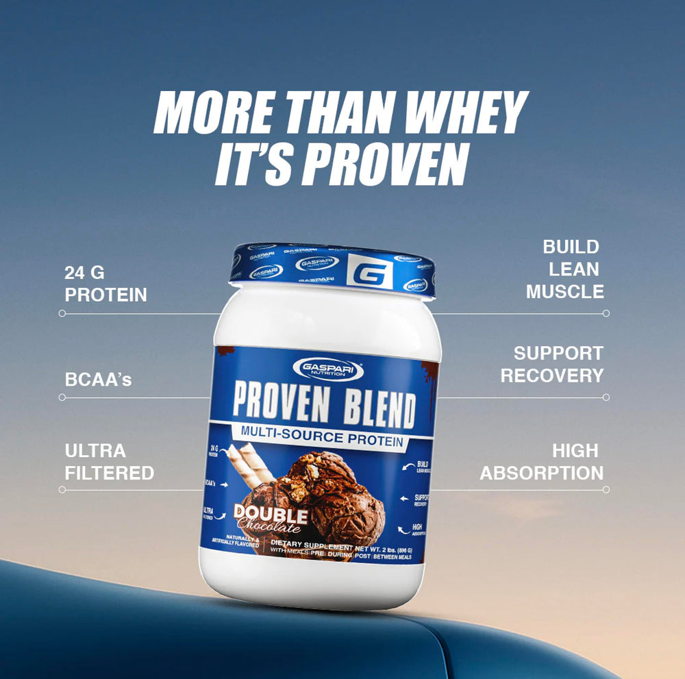Gaspari Nutrition Proven Blend packaging interior highlights 28 servings