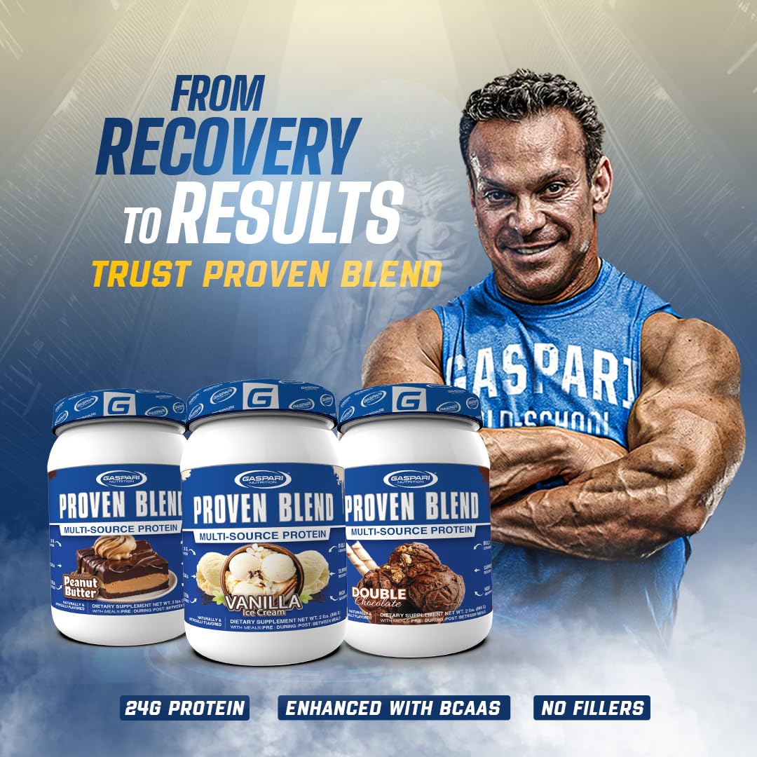 Gaspari Nutrition Proven Blend powder in jar demonstrates texture and consistency