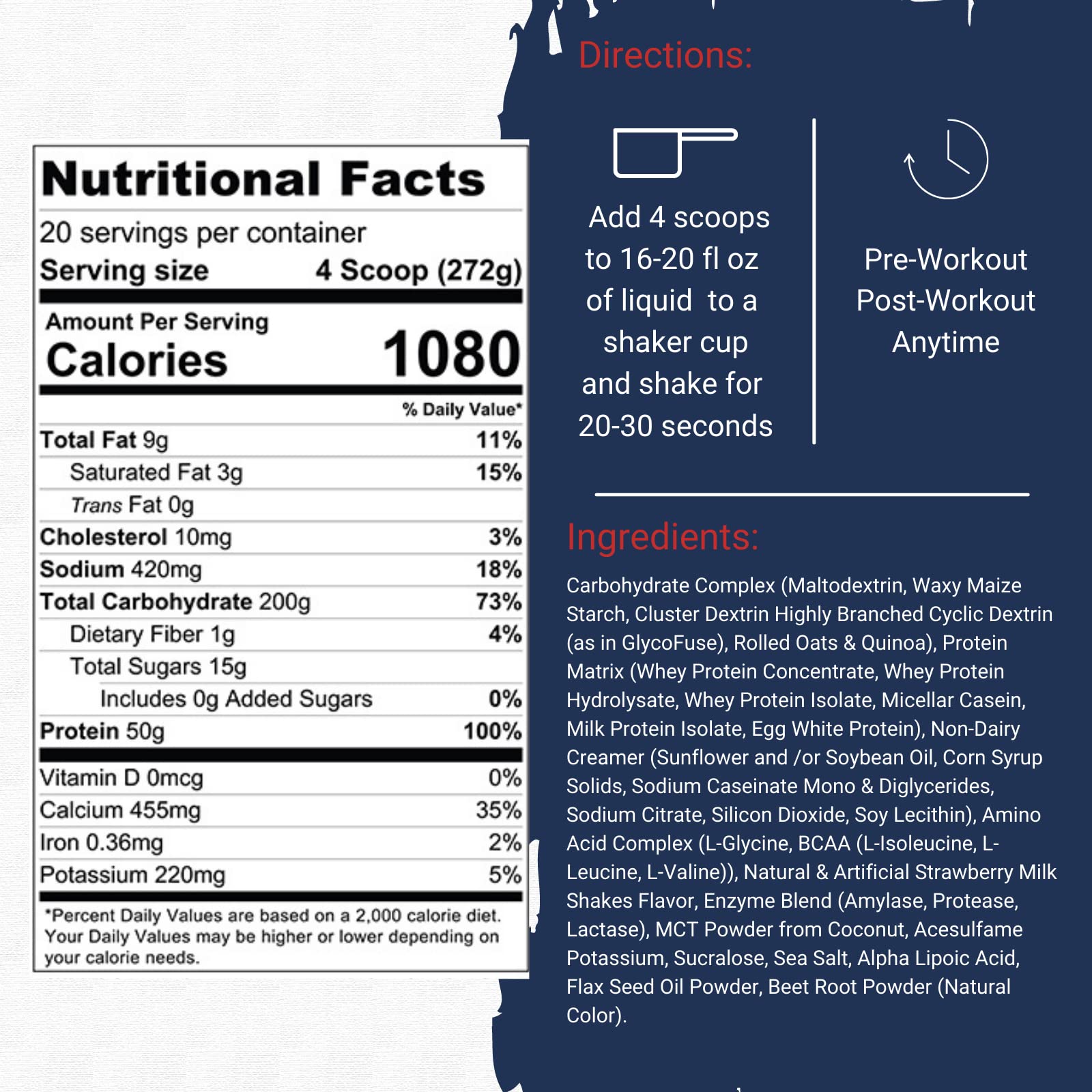 Gaspari Real Mass scoop with powder for serving size visualization.