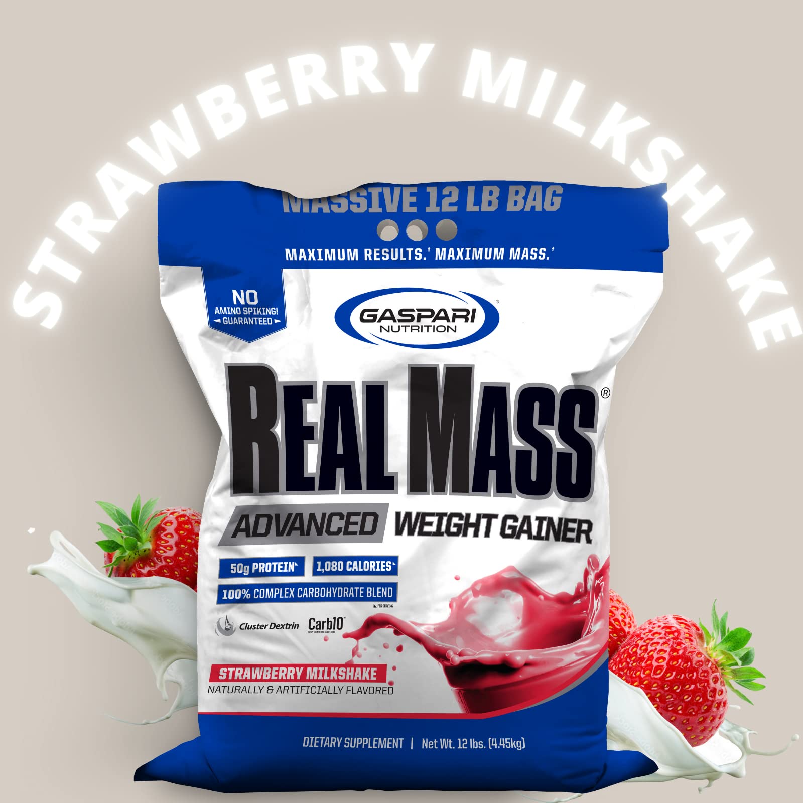 Creamy Real Mass Strawberry Milkshake being poured into a glass.