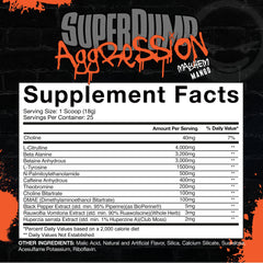 Gaspari Nutrition SuperPump Aggression Mayhem Mango bottle displaying modern pre-workout packaging.