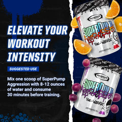 Gaspari Nutrition SuperPump Aggression Mayhem Mango ingredients panel featuring caffeine and creatine.