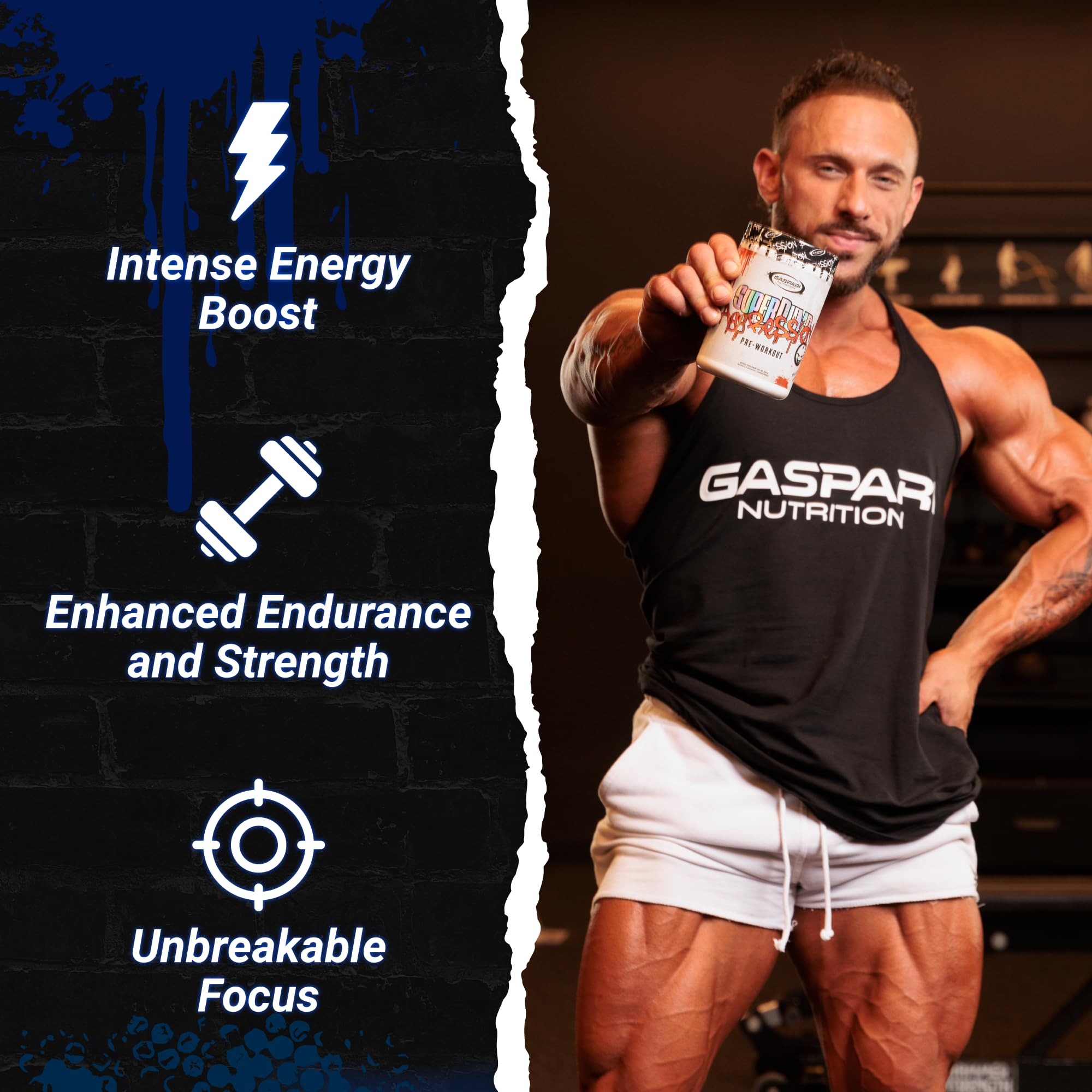 Gaspari Nutrition SuperPump Aggression Mayhem Mango serving scoop for easy dosing before training.