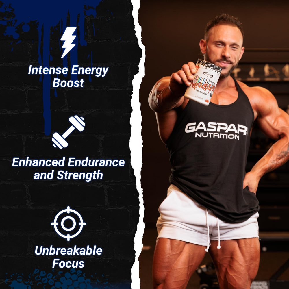 Gaspari Nutrition SuperPump Aggression Mayhem Mango serving scoop for easy dosing before training.