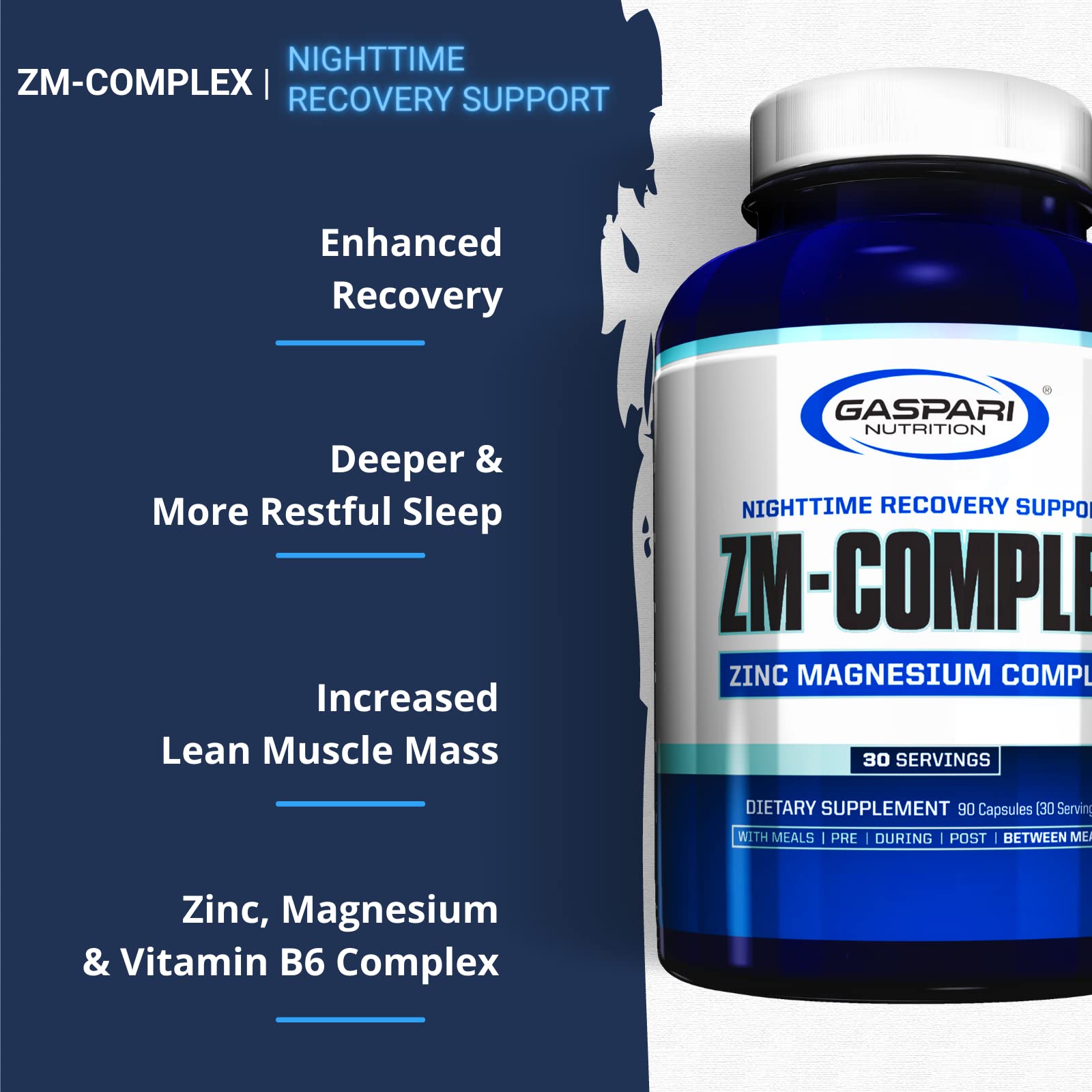 Close-up of ZM-Complex ingredients: zinc, magnesium, vitamin B-6