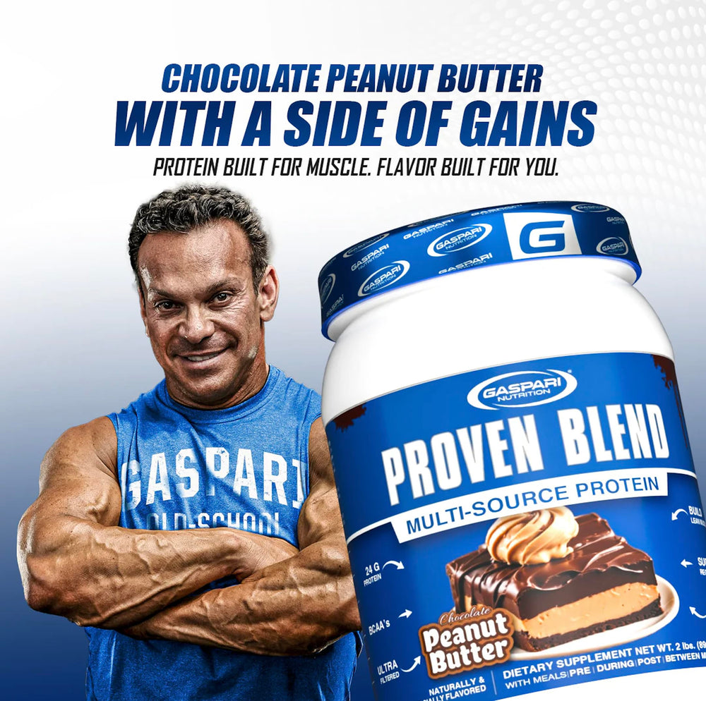 Close-up of the end cap on Gaspari Proven Blend container