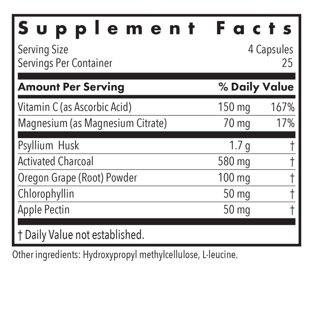 Back view of Allergy Research Group Gastro Cleanse bottle with supplement details